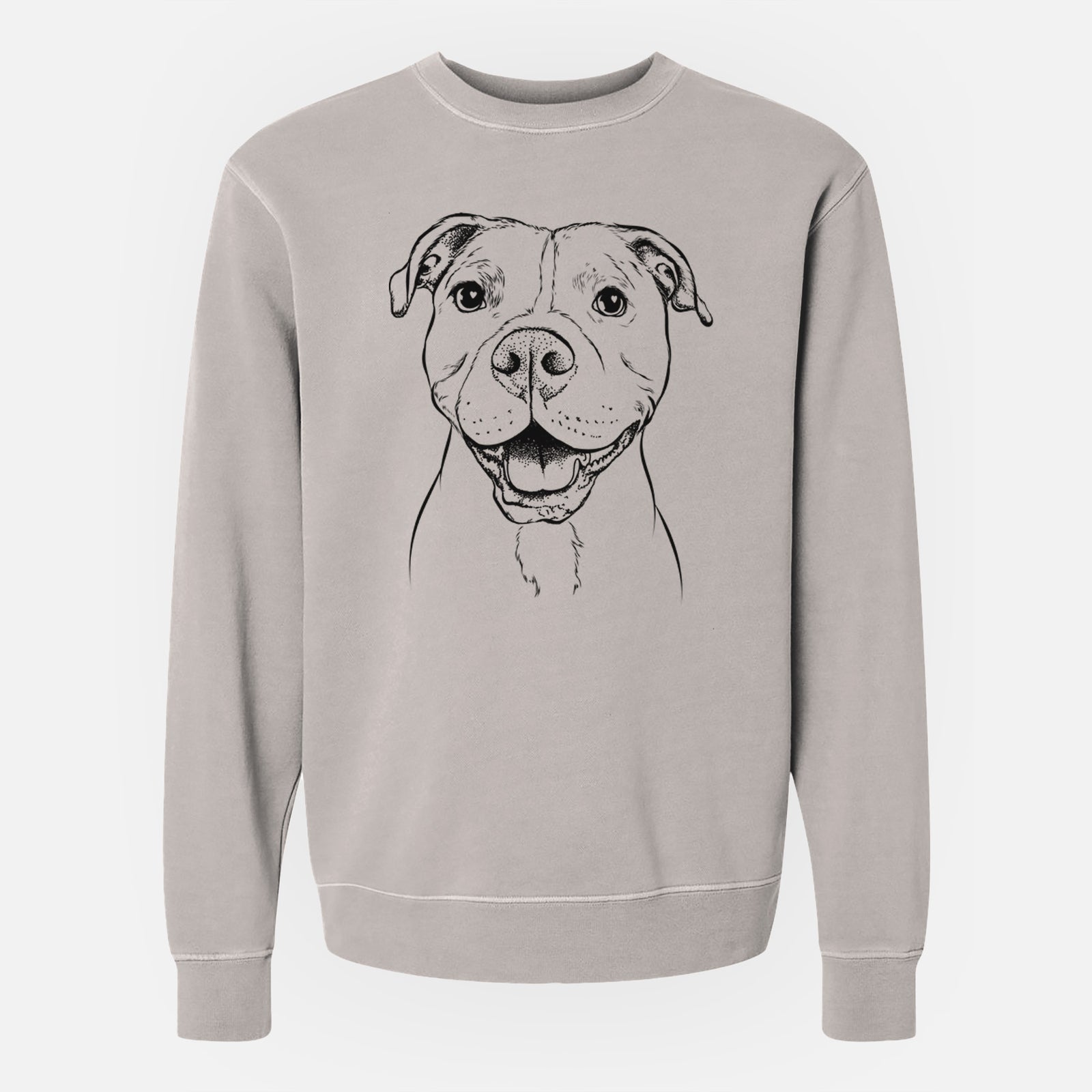 Hand-drawn sketch of Roscoe the Pitbull on a Cement Unisex pigment dyed crew sweatshirt