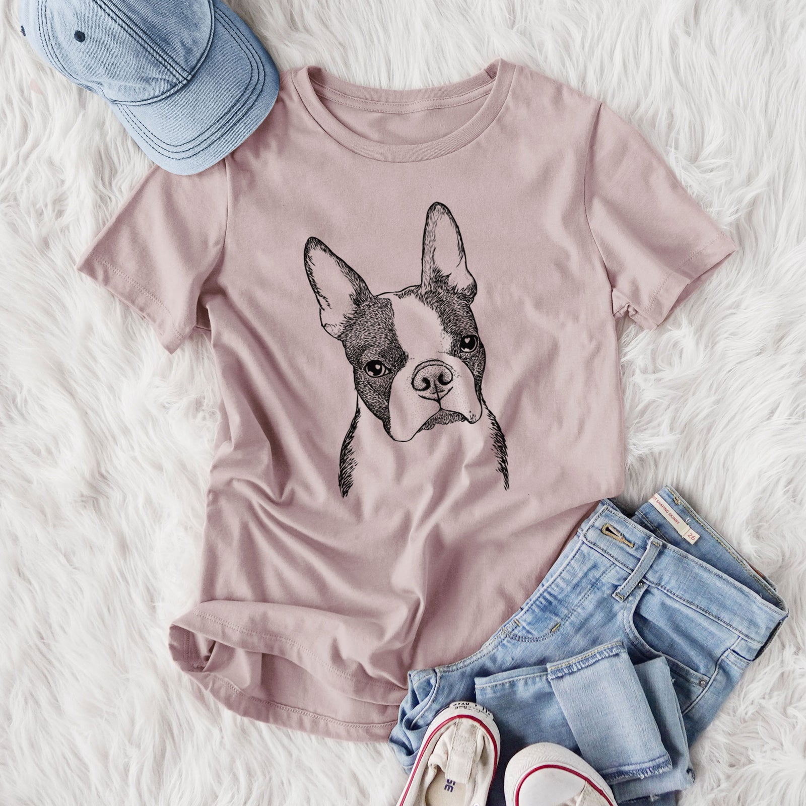 Bare Samuel the Boston Terrier - Women's Lightweight Relaxed Fit 100% Cotton Crewneck