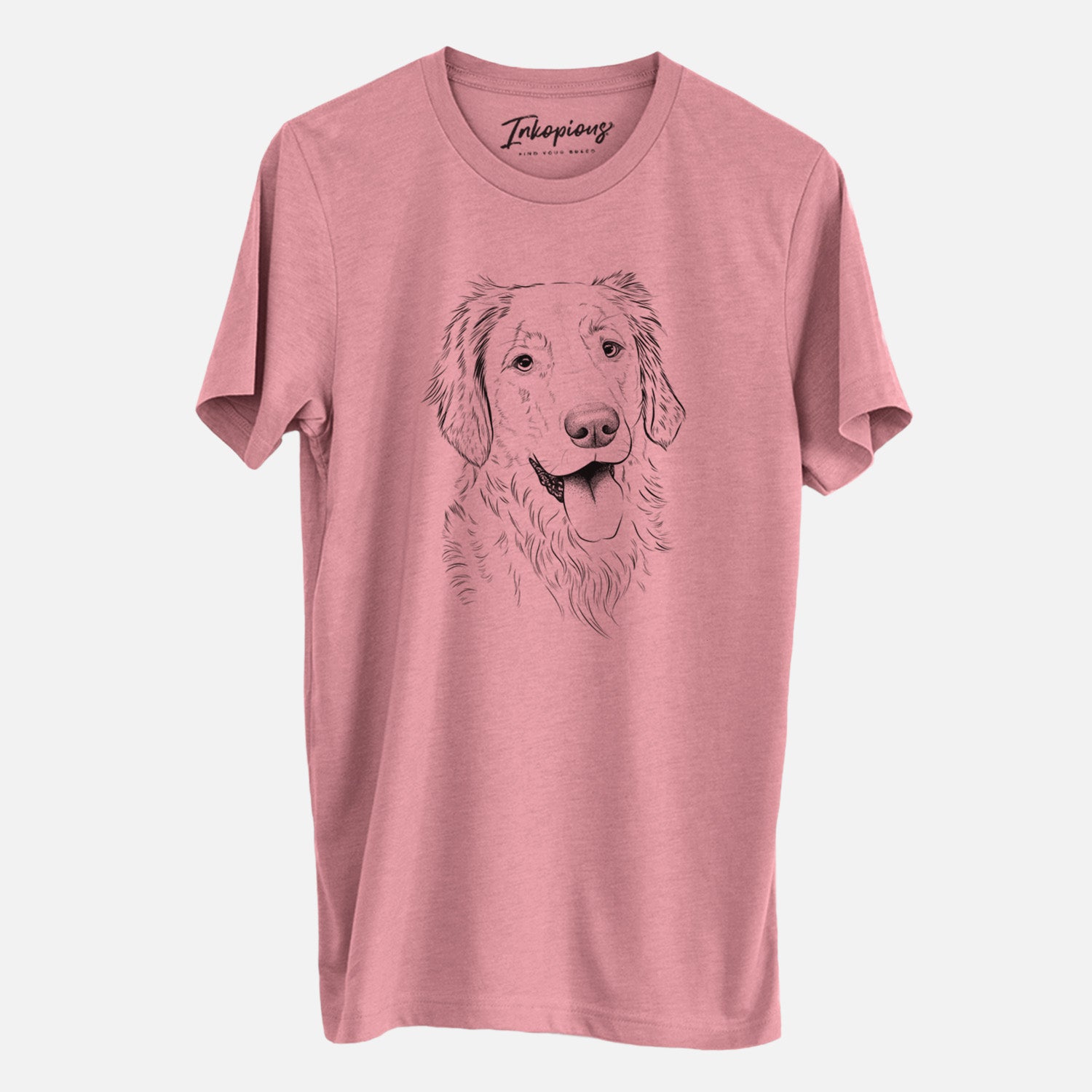 Hand-drawn sketch of Semba the Golden Retriever on a Mauve Unisex crewneck