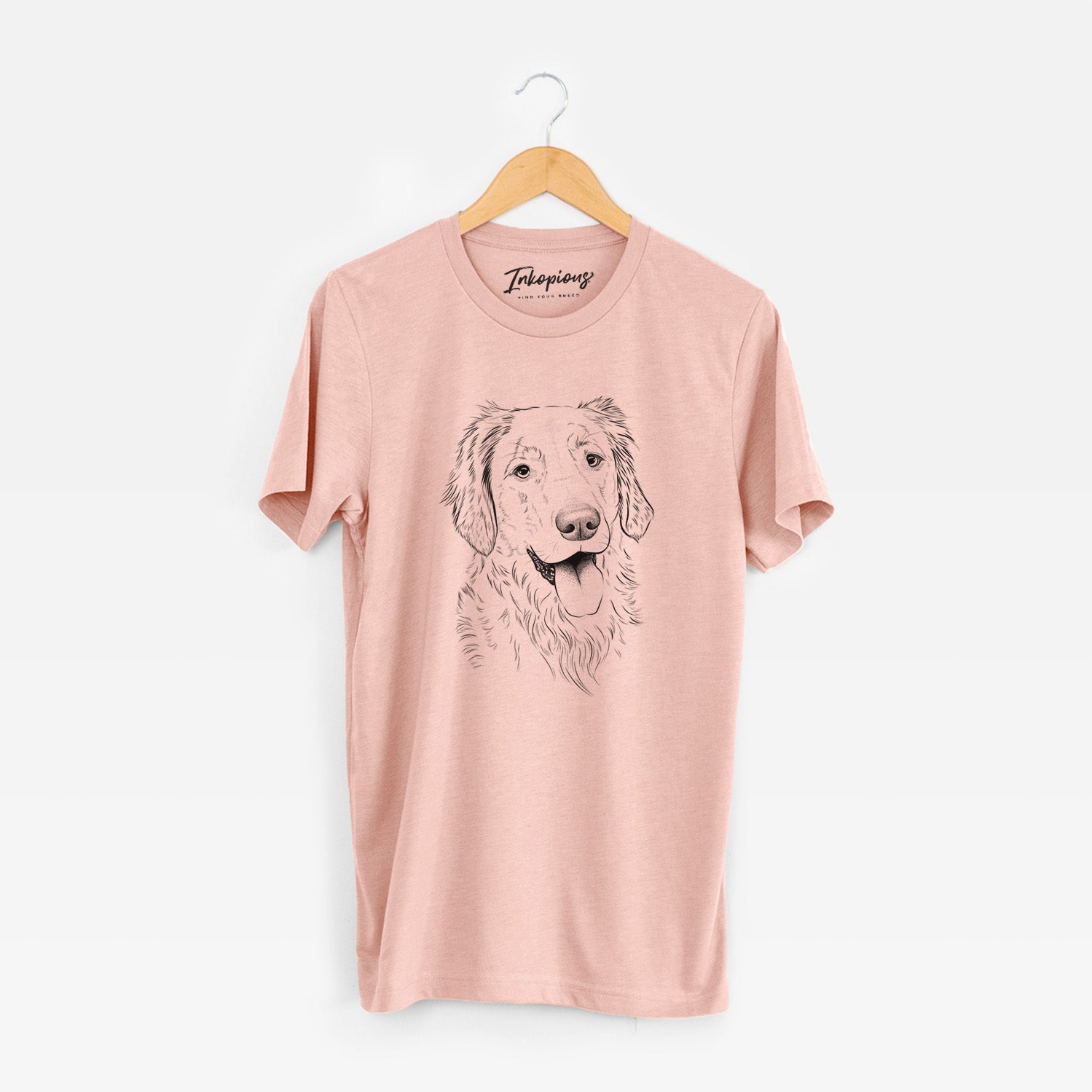 Hand-drawn sketch of Semba the Golden Retriever on a Peach Unisex crewneck