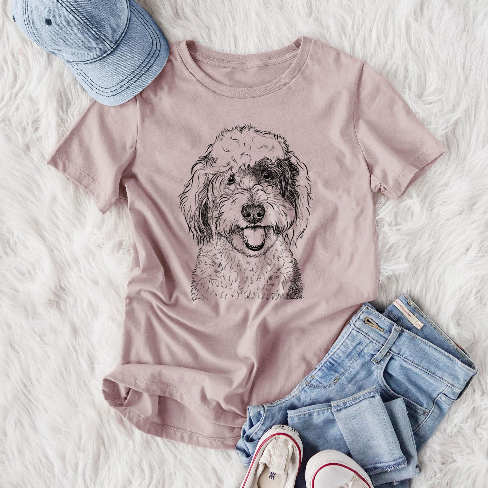 Bare Sherlock the Sheepadoodle - Women's Lightweight Relaxed Fit 100% Cotton Crewneck