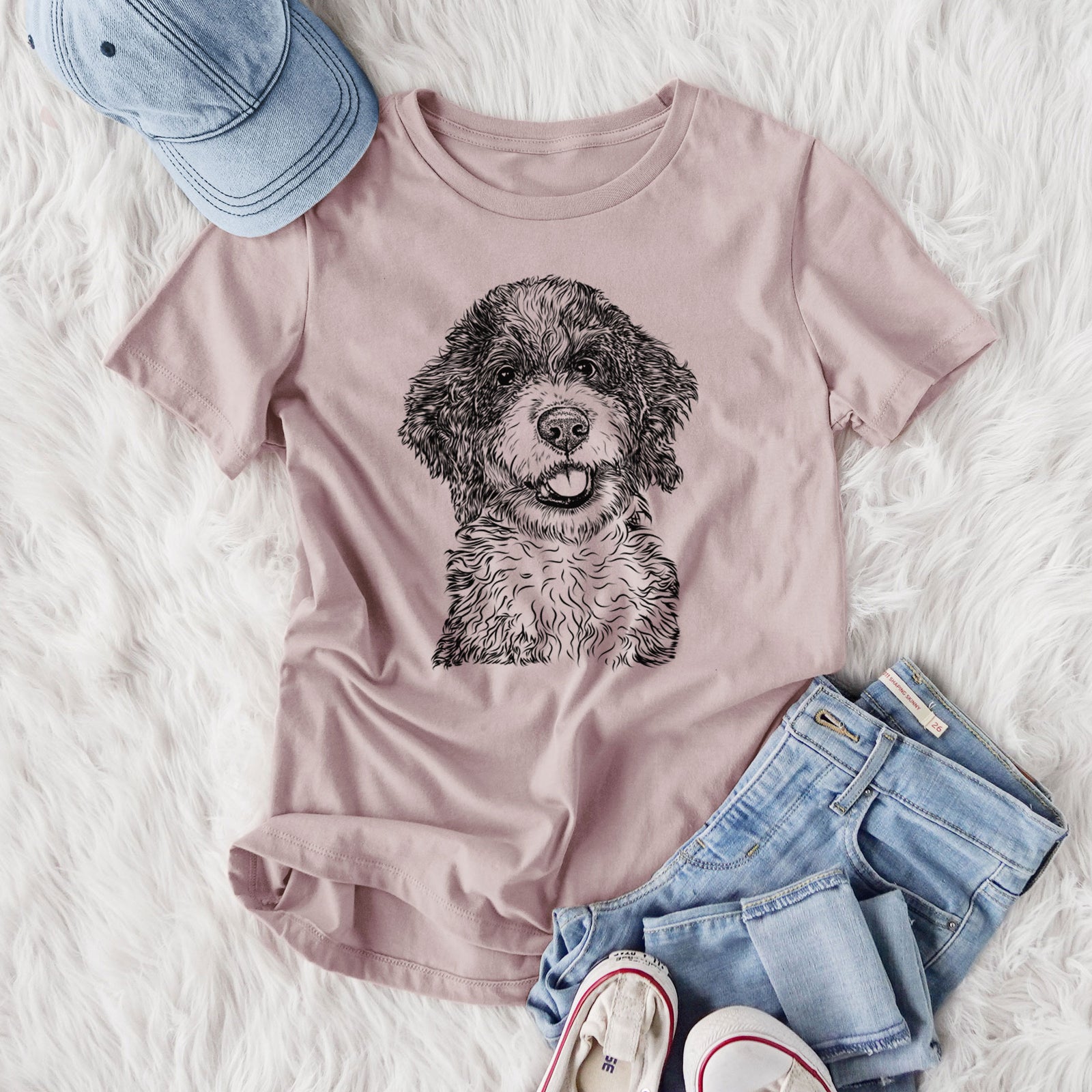 Bare Smoky the Bernedoodle Puppy - Women's Lightweight Relaxed Fit 100% Cotton Crewneck