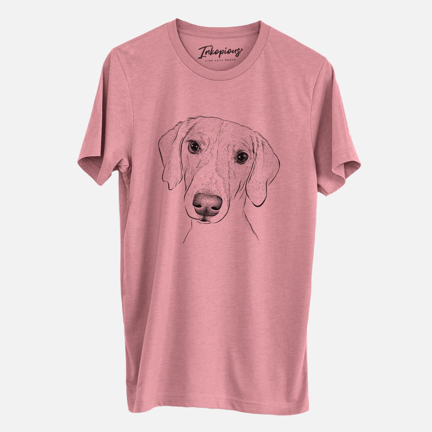 Hand-drawn sketch of Stanley the Foxhound on a Mauve Unisex crewneck