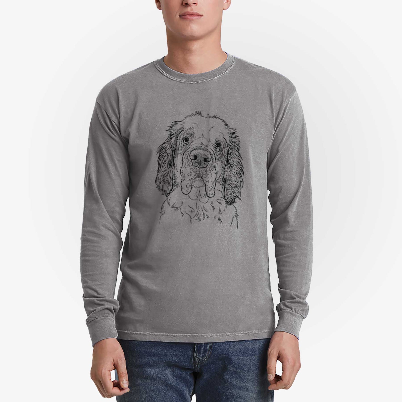 Bare Sully the Clumber Spaniel - Men's Heavyweight 100% Cotton Long Sleeve