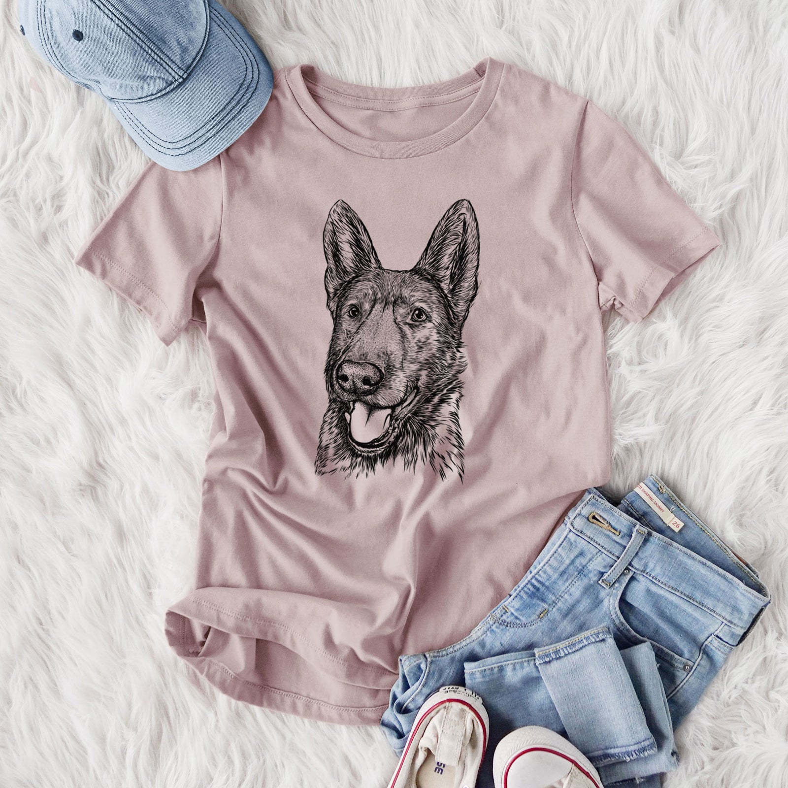 Bare Tena the German Shepherd - Women's Lightweight Relaxed Fit 100% Cotton Crewneck
