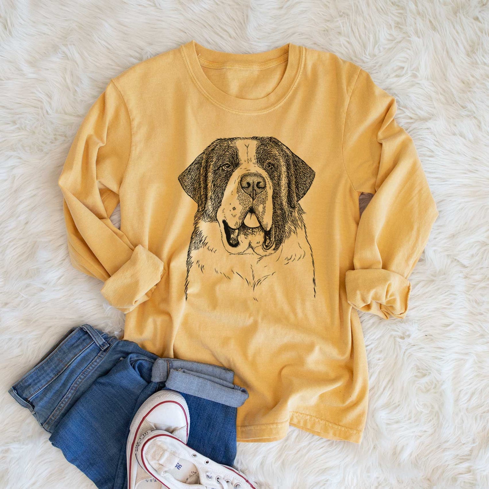 Bare Thor the Saint Bernard - Men's Heavyweight 100% Cotton Long Sleeve