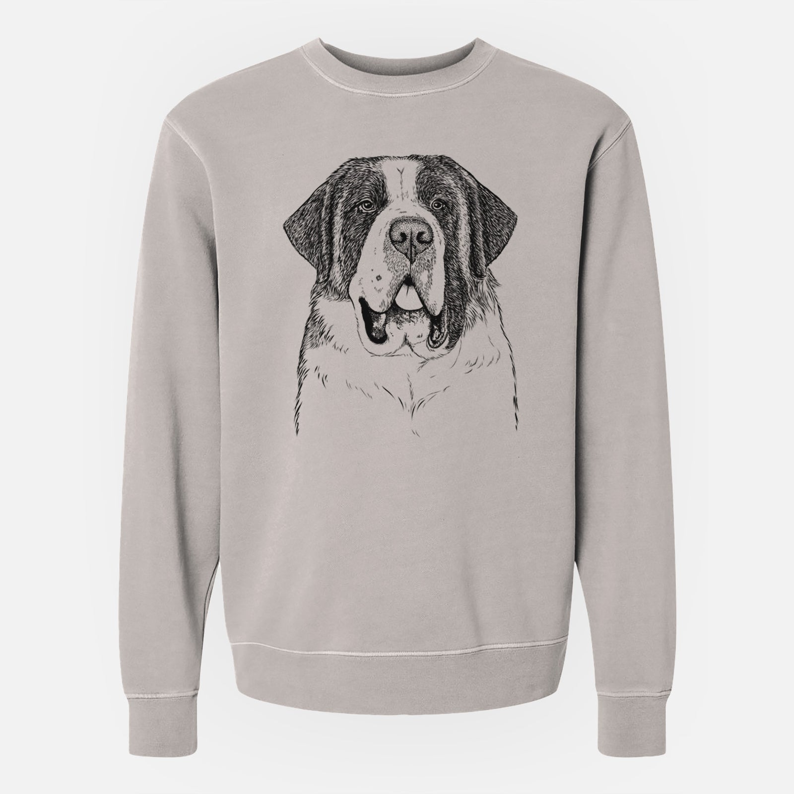 Hand-drawn sketch of Thor the Saint Bernard on a Cement Unisex pigment dyed crew sweatshirt