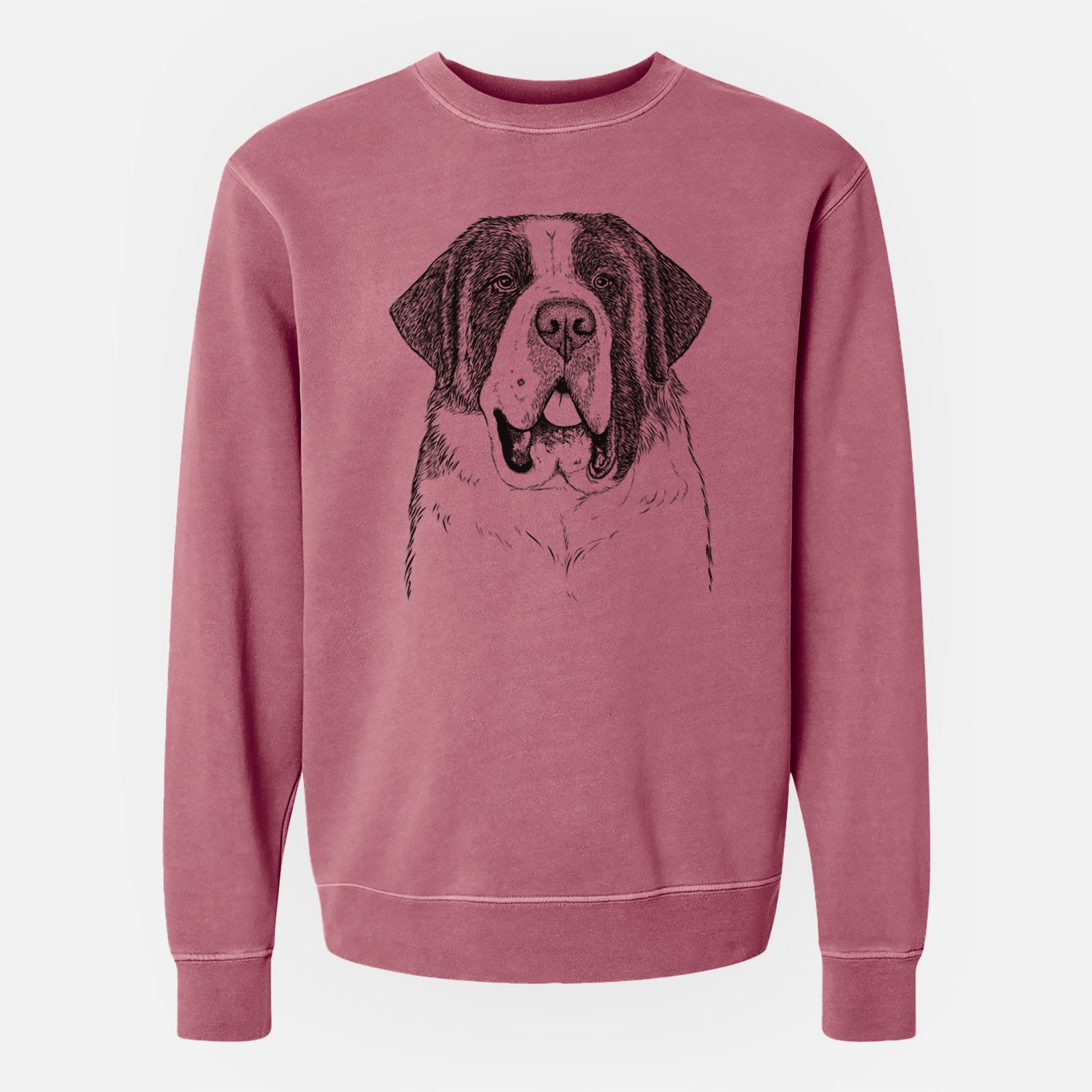 Hand-drawn sketch of Thor the Saint Bernard on a Maroon Unisex pigment dyed crew sweatshirt