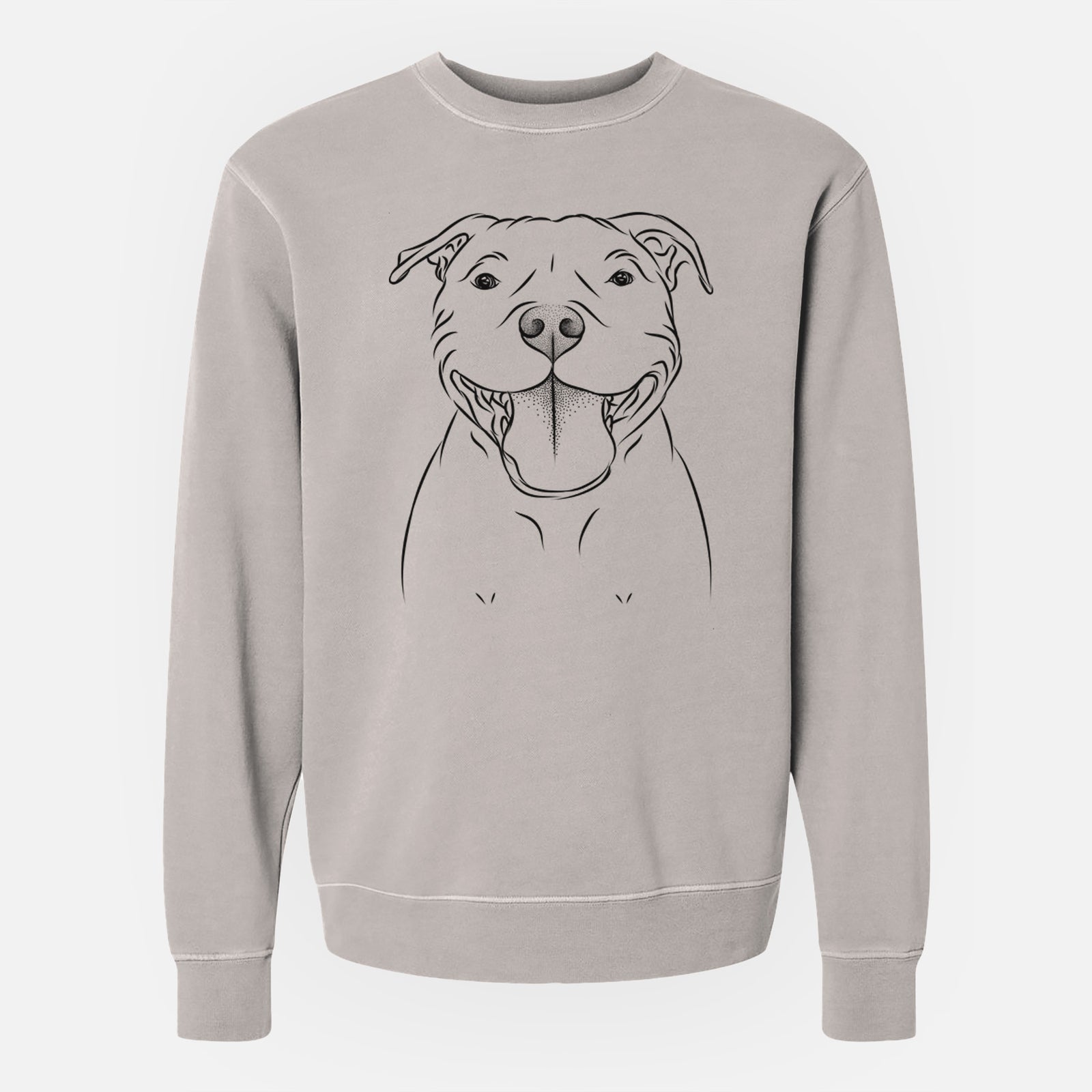 Hand-drawn sketch of Wafer the Staffordshire Bull Terrier on a Cement Unisex pigment dyed crew sweatshirt