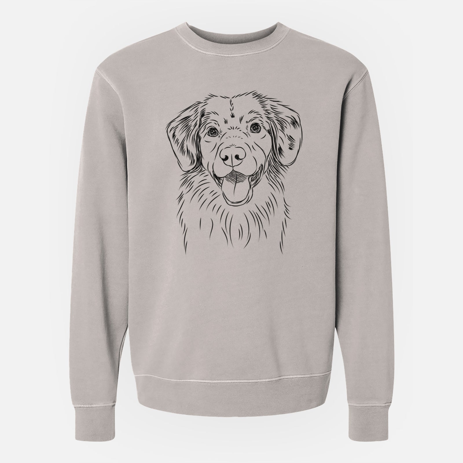 Hand-drawn sketch of Weston the Nova Scotia Duck Tolling Retriever on a Cement Unisex pigment dyed crew sweatshirt