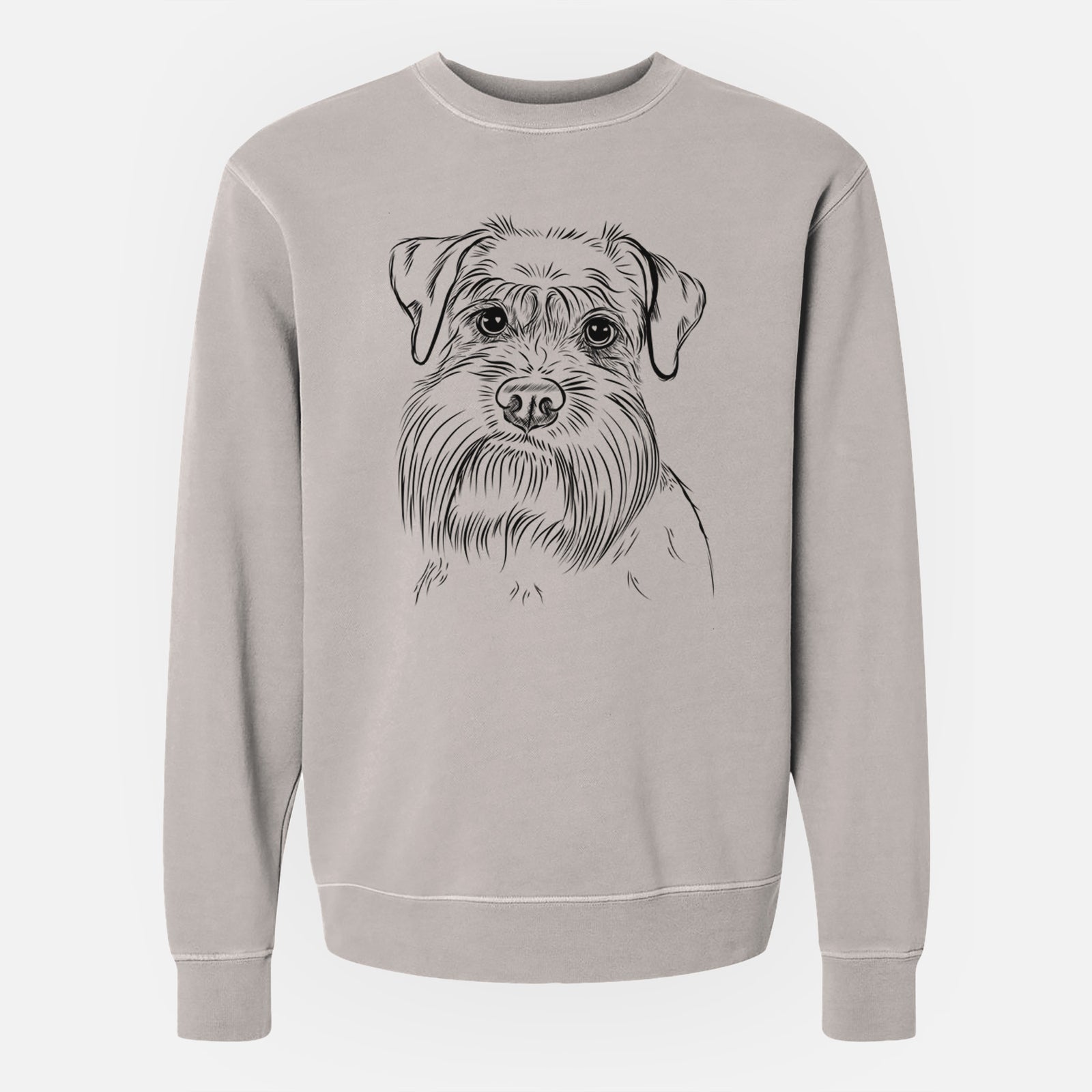Hand-drawn sketch of Wrigley the Schnauzer on a Cement Unisex pigment dyed crew sweatshirt