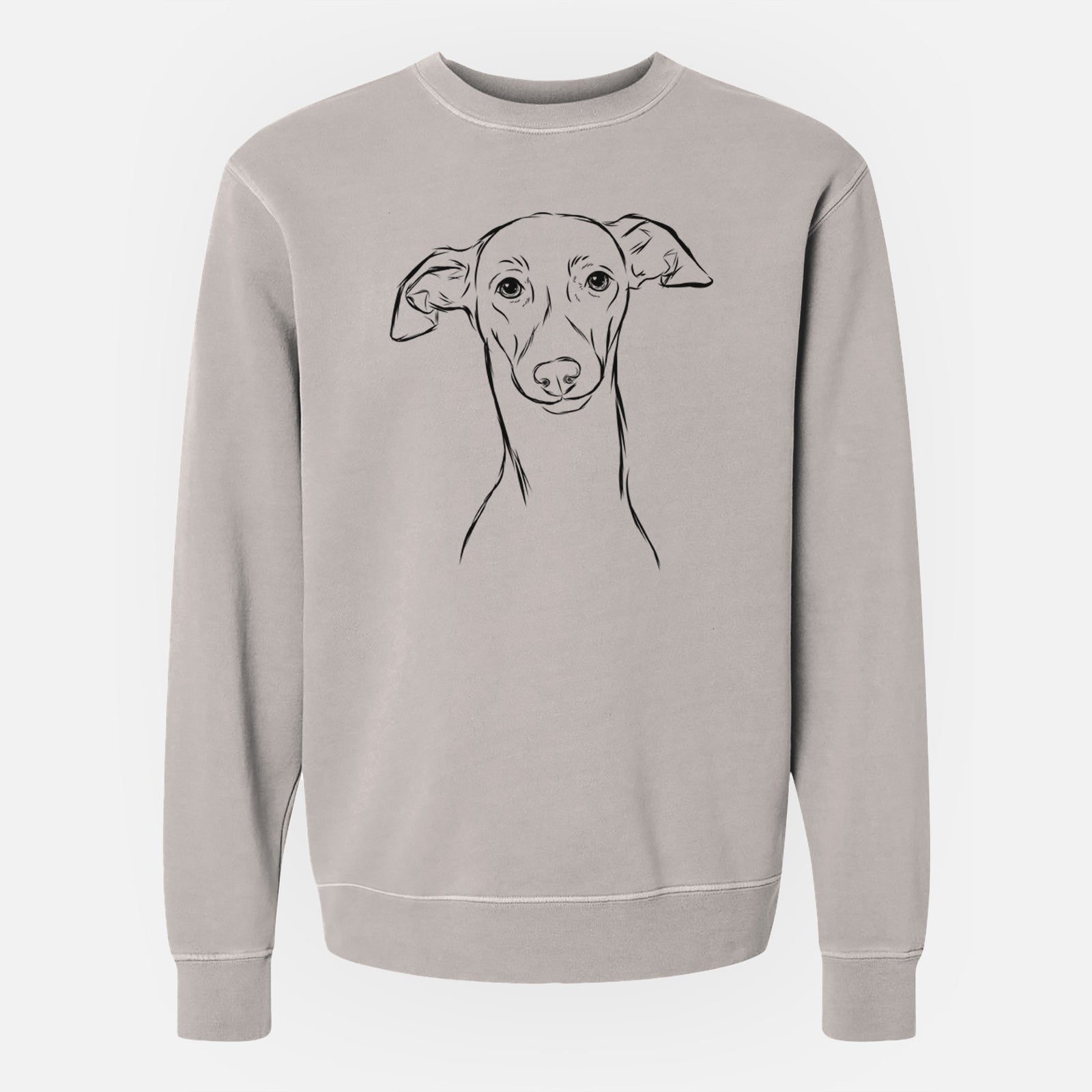 Hand-drawn sketch of Ziggie the Italian Greyhound on a Cement Unisex pigment dyed crew sweatshirt