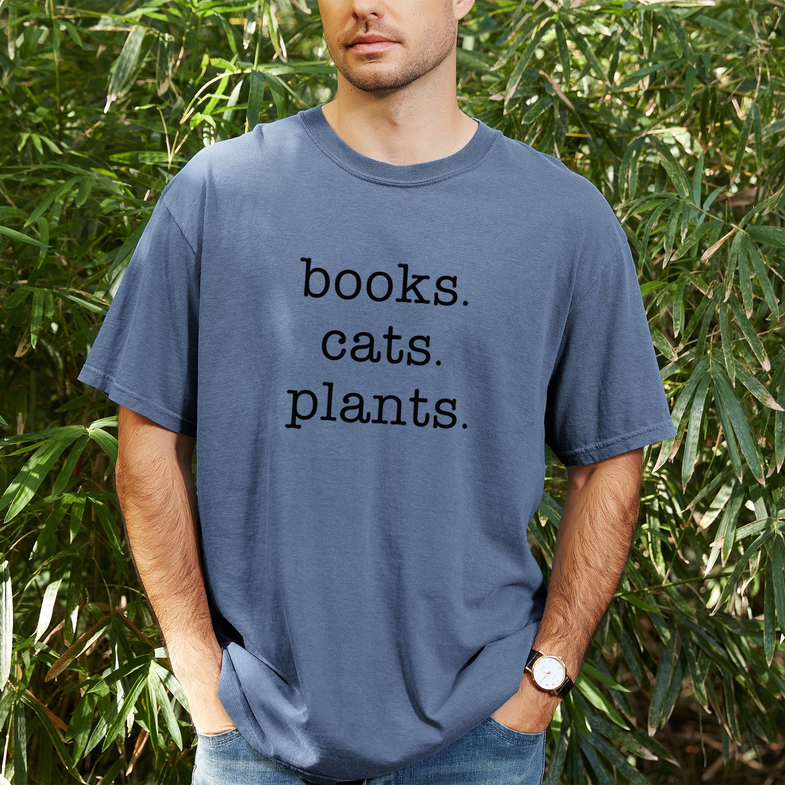books. cats. plants. - Unisex Comfort Colors Garment-Dyed Heavyweight T-shirt, worn by model