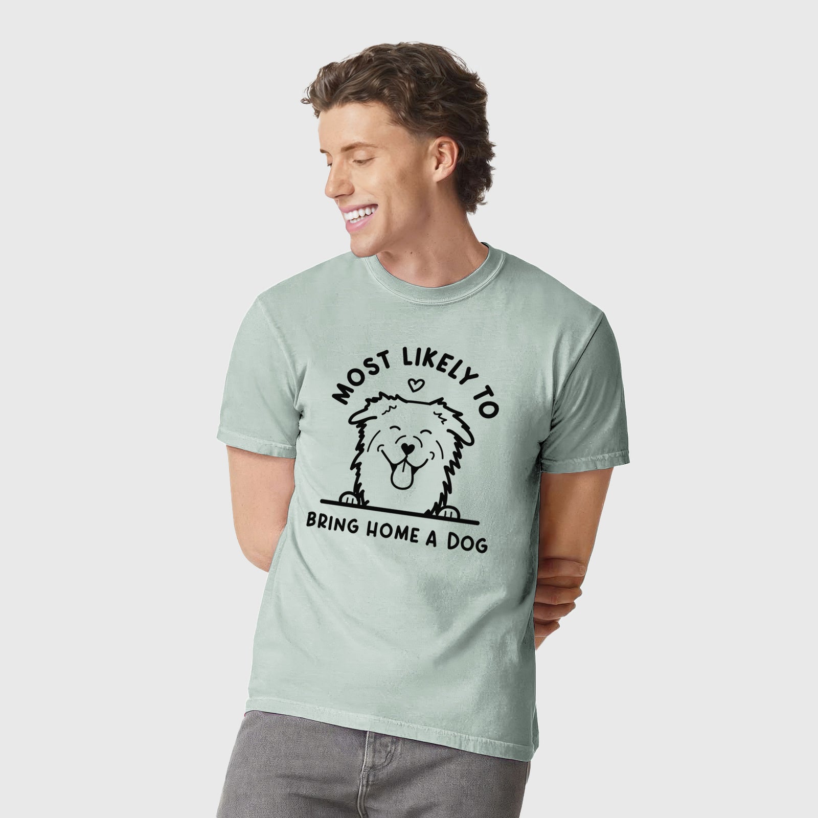Most Likely to Bring Home a Dog - Aussie - Unisex Comfort Colors Garment-Dyed Heavyweight T-shirt, worn by model