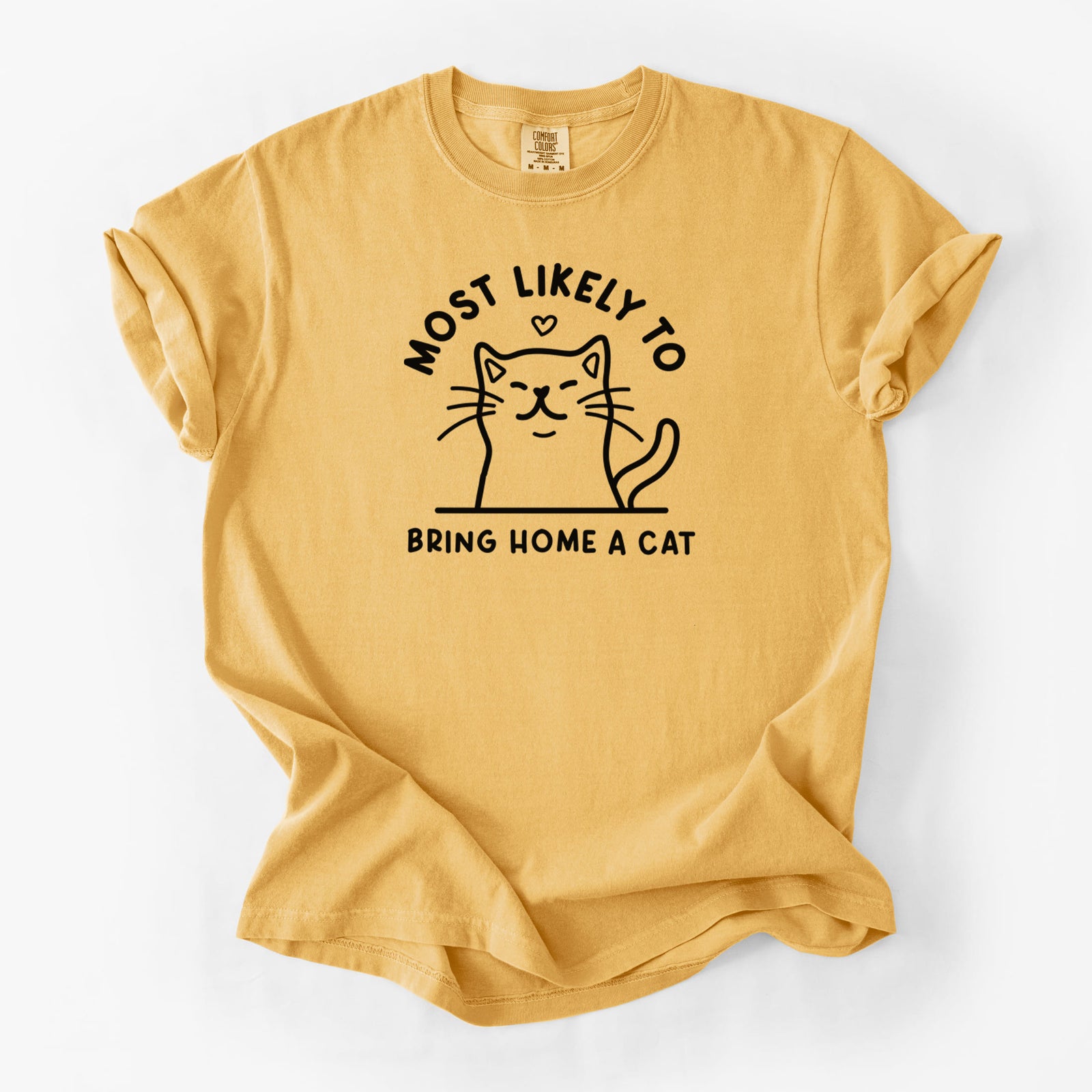 Most Likely to Bring Home a Cat - Unisex Comfort Colors Garment-Dyed Heavyweight T-shirt in Golden Wheat