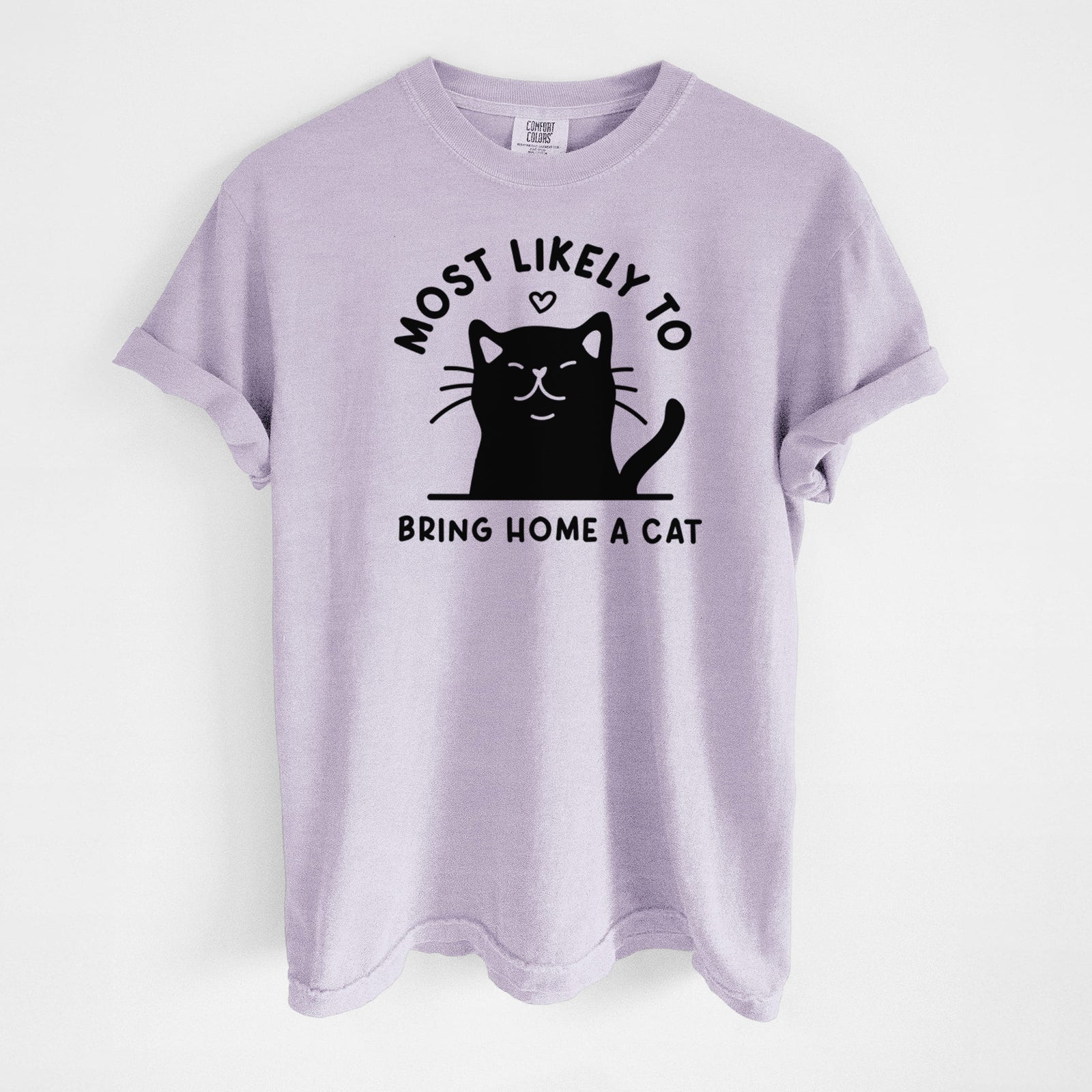 Most Likely to Bring Home a Cat - Black - Unisex Comfort Colors Garment-Dyed Heavyweight T-shirt in Orchid