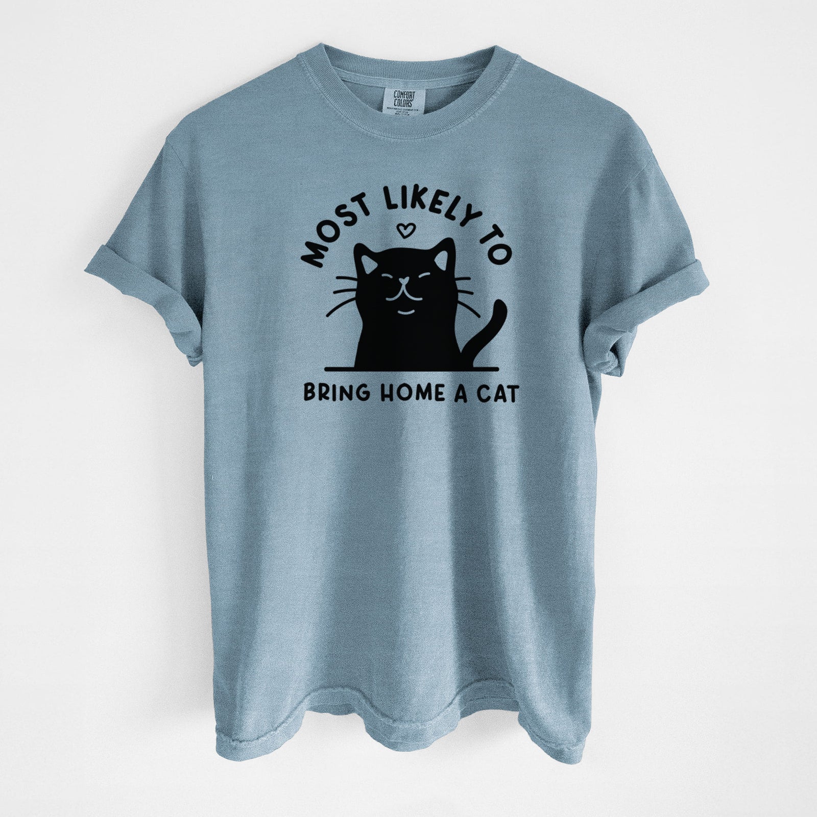 Most Likely to Bring Home a Cat - Black - Unisex Comfort Colors Garment-Dyed Heavyweight T-shirt in Steel Blue