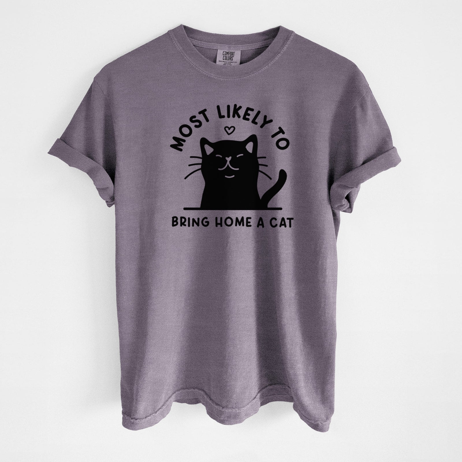 Most Likely to Bring Home a Cat - Black - Unisex Comfort Colors Garment-Dyed Heavyweight T-shirt in Wine