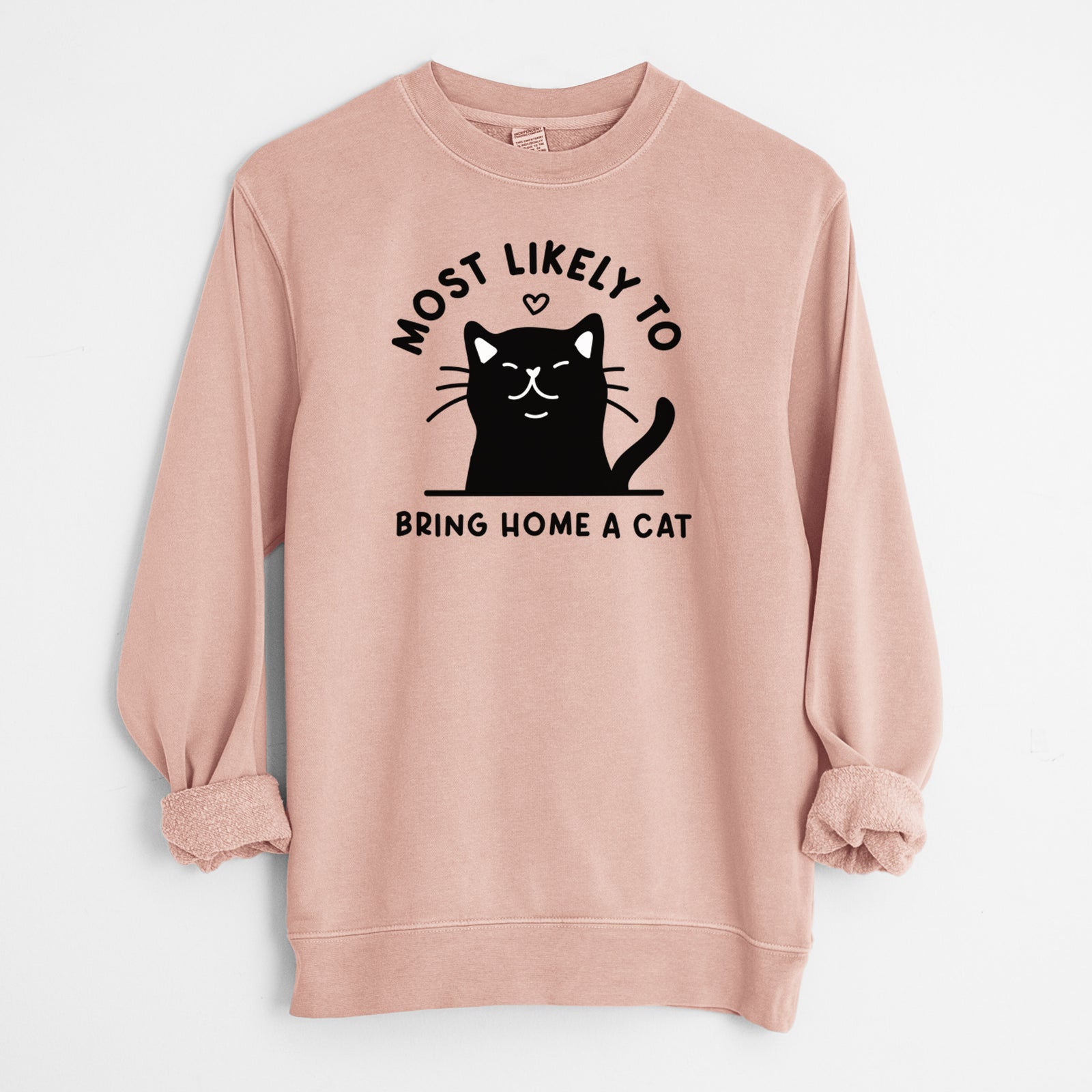 Most Likely to Bring Home a Cat - Black - Unisex Pigment Dyed Crew Sweatshirt in Dusty Pink