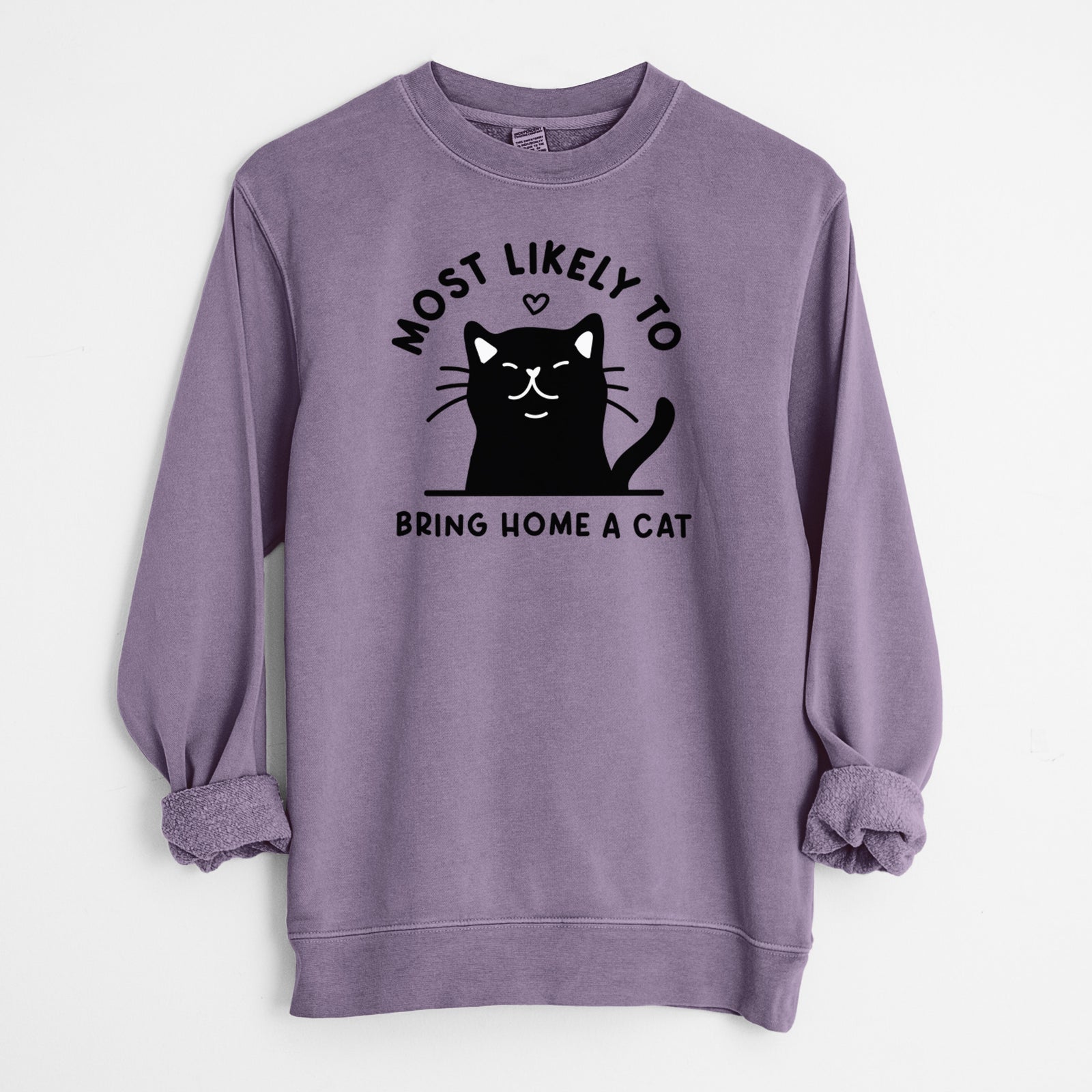 Most Likely to Bring Home a Cat - Black - Unisex Pigment Dyed Crew Sweatshirt in Plum