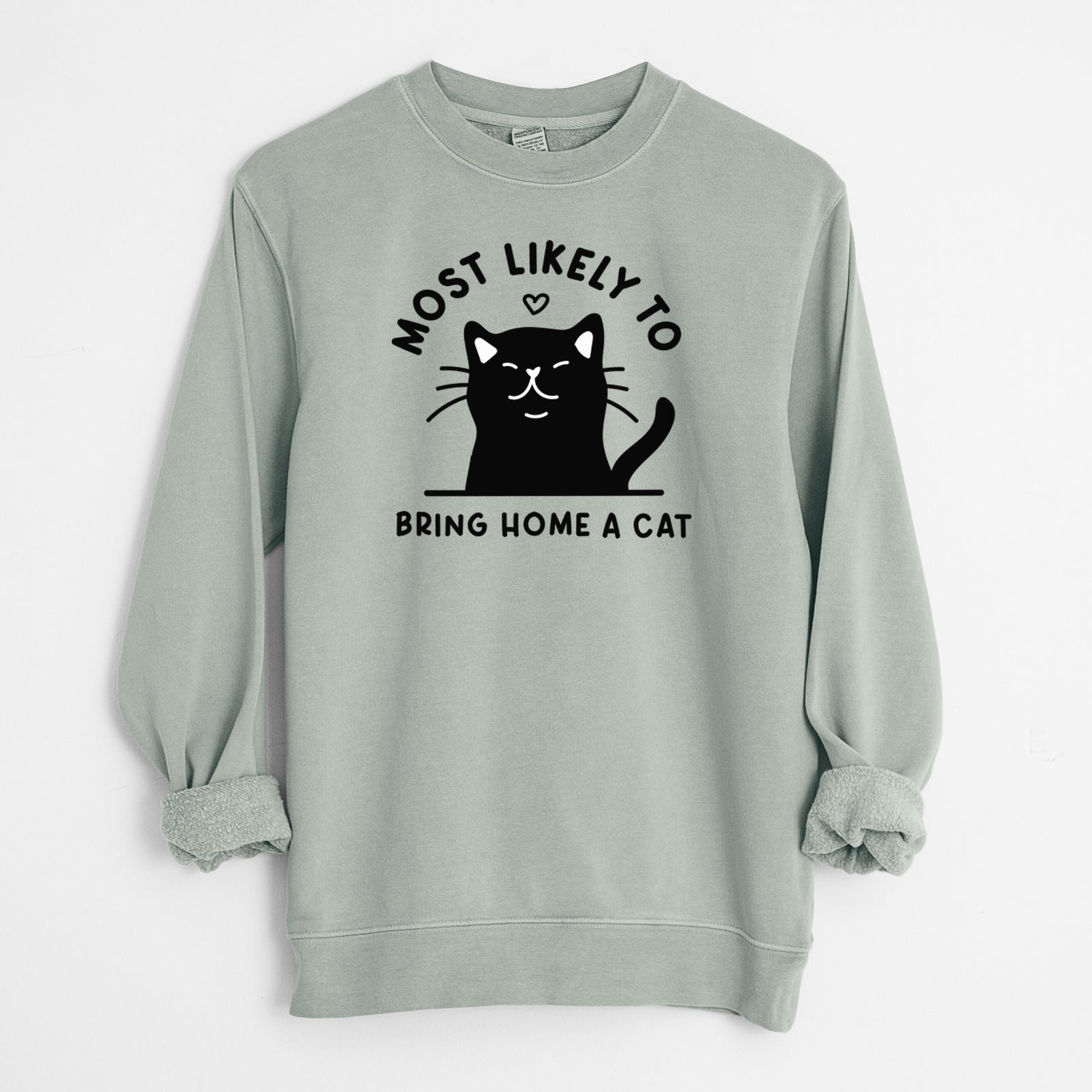 Most Likely to Bring Home a Cat - Black - Unisex Pigment Dyed Crew Sweatshirt in Sage