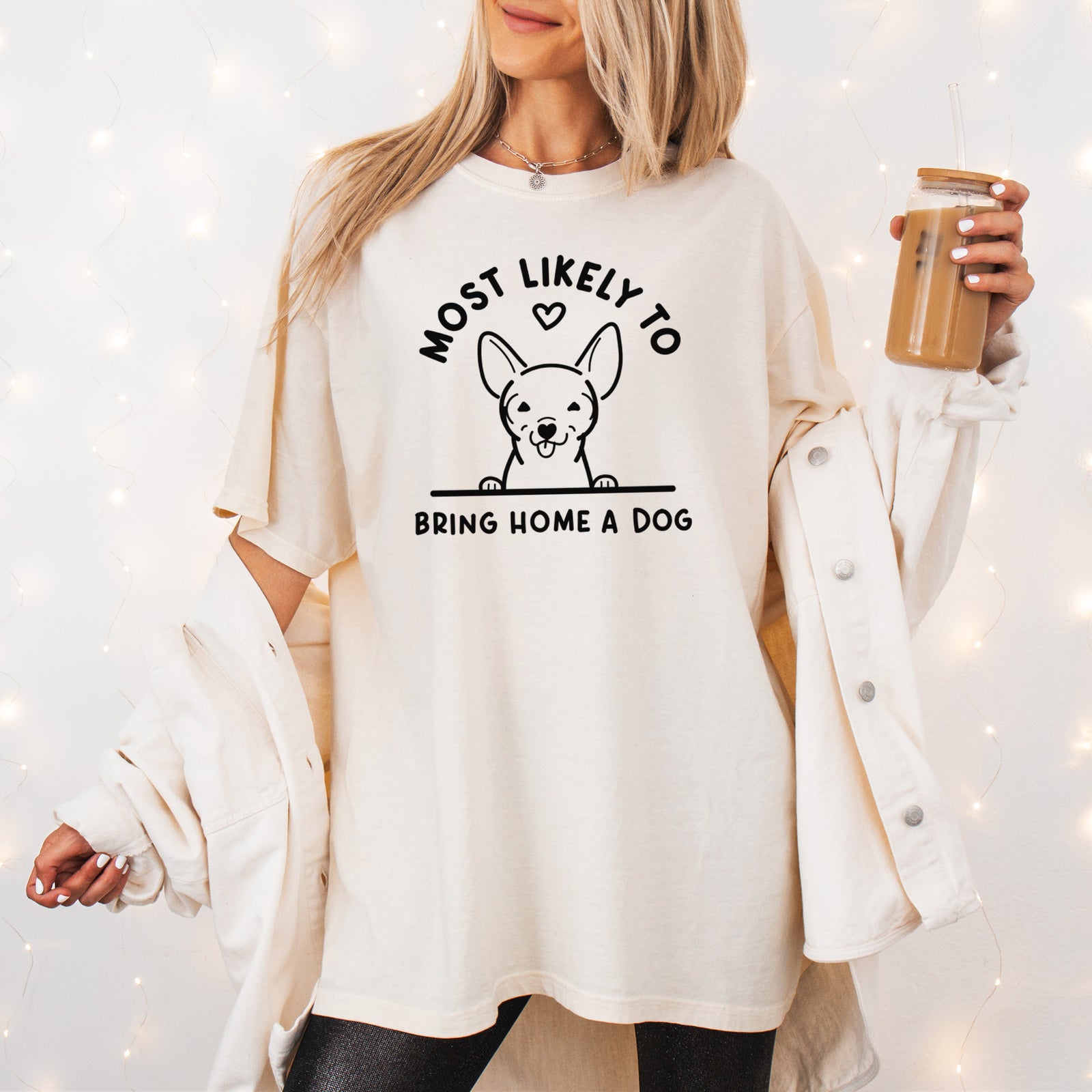 Most Likely to Bring Home a Dog - Chihuahua - Unisex Comfort Colors Garment-Dyed Heavyweight T-shirt, worn by model