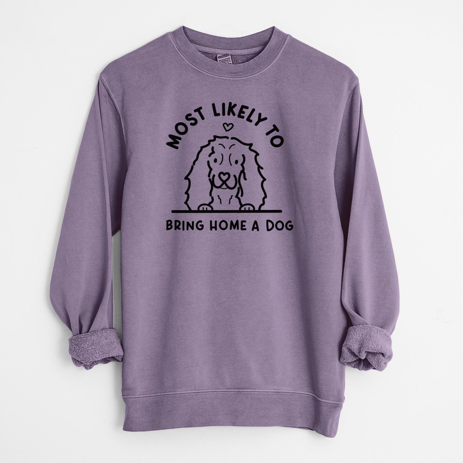 Most Likely to Bring Home a Dog - Cocker Spaniel - Unisex Pigment Dyed Crew Sweatshirt in Plum