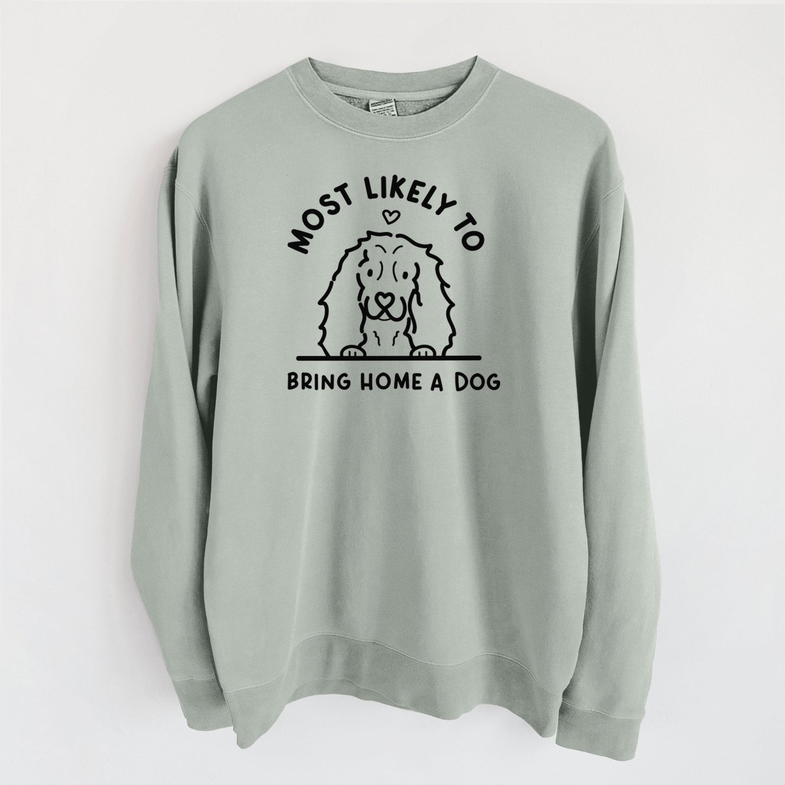 Most Likely to Bring Home a Dog - Cocker Spaniel - Unisex Pigment Dyed Crew Sweatshirt in Sage