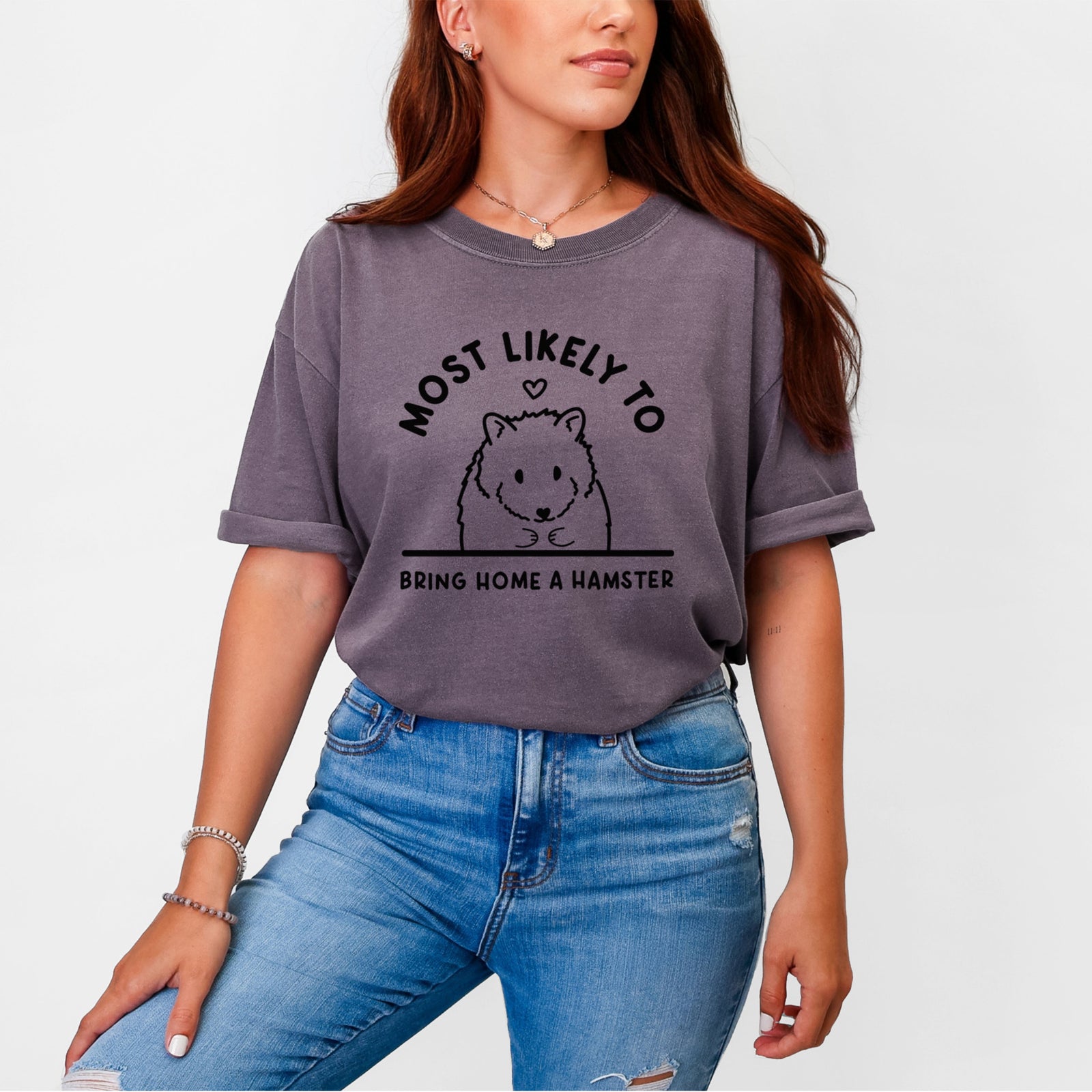 Most Likely to Bring Home a Hamster - Unisex Comfort Colors Garment-Dyed Heavyweight T-shirt, worn by model