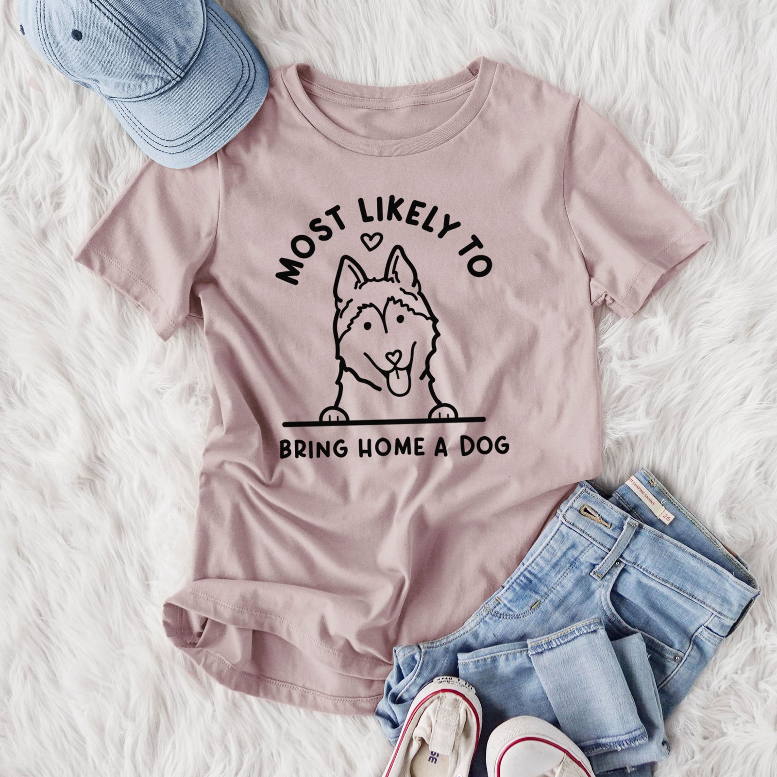 Most Likely to Bring Home a Dog - Siberian Husky - Women's Lightweight Relaxed Fit 100% Cotton Crewneck