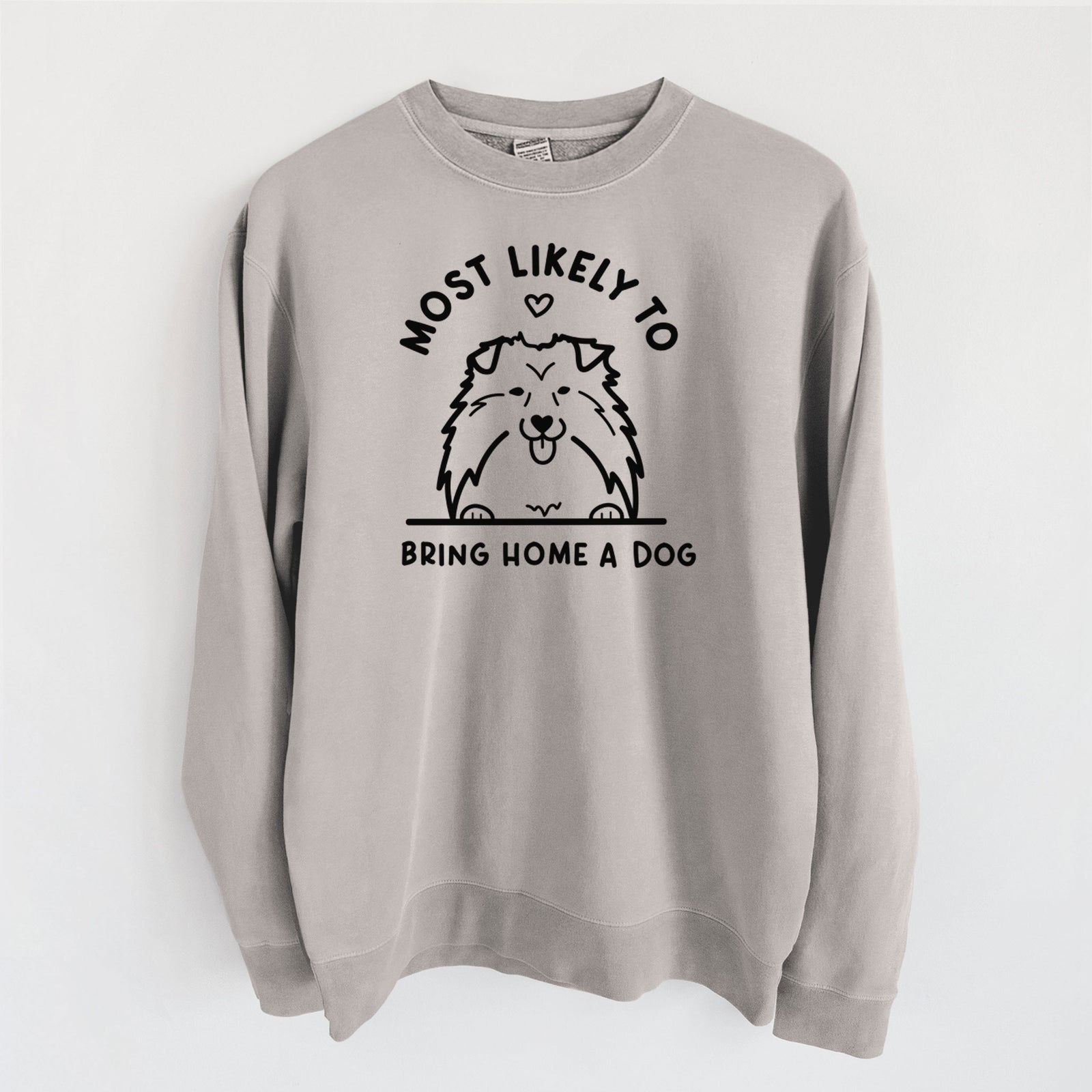 Most Likely to Bring Home a Dog - Shetland Sheepdog - Unisex Pigment Dyed Crew Sweatshirt in Cement