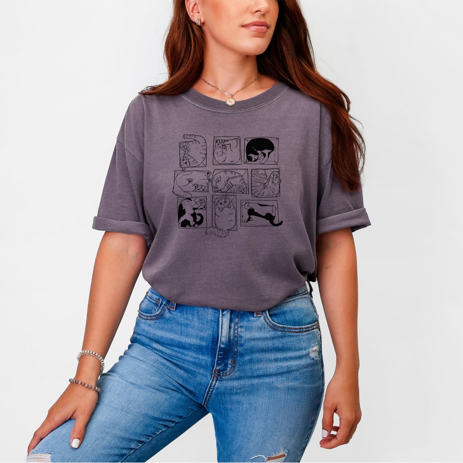 Cats in Boxes - Unisex Comfort Colors Garment-Dyed Heavyweight T-shirt, worn by model