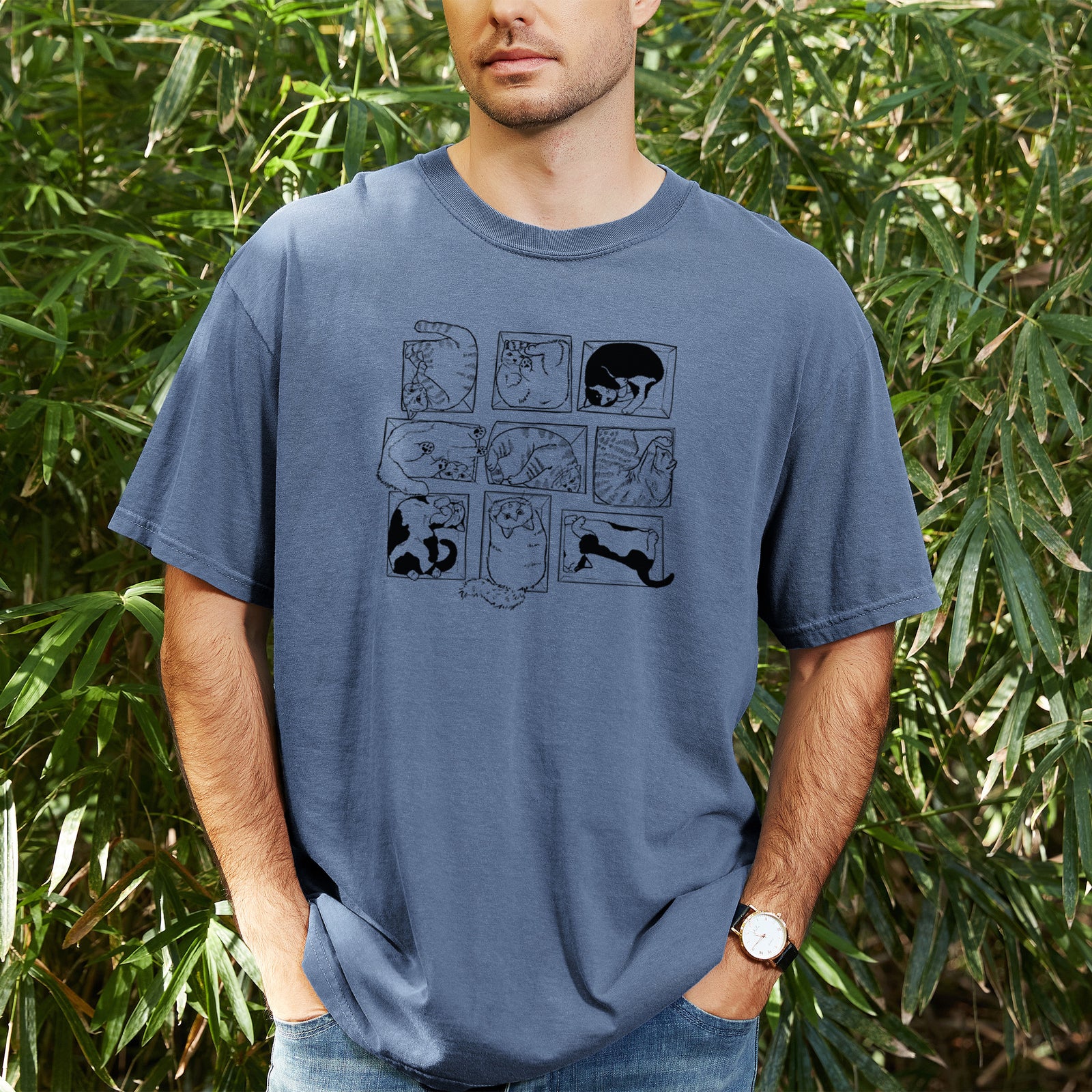 Cats in Boxes - Unisex Comfort Colors Garment-Dyed Heavyweight T-shirt, worn by model