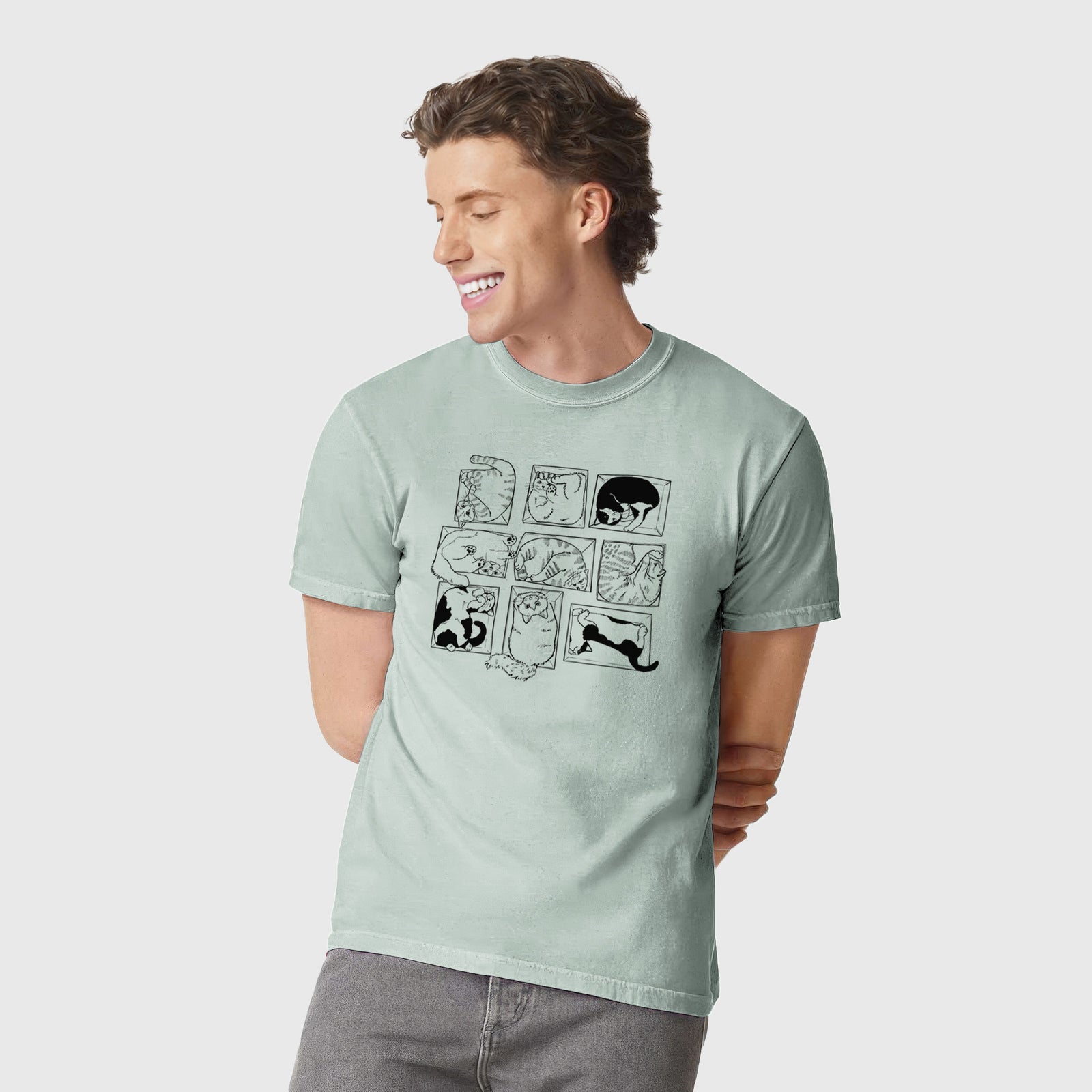 Cats in Boxes - Unisex Comfort Colors Garment-Dyed Heavyweight T-shirt, worn by model