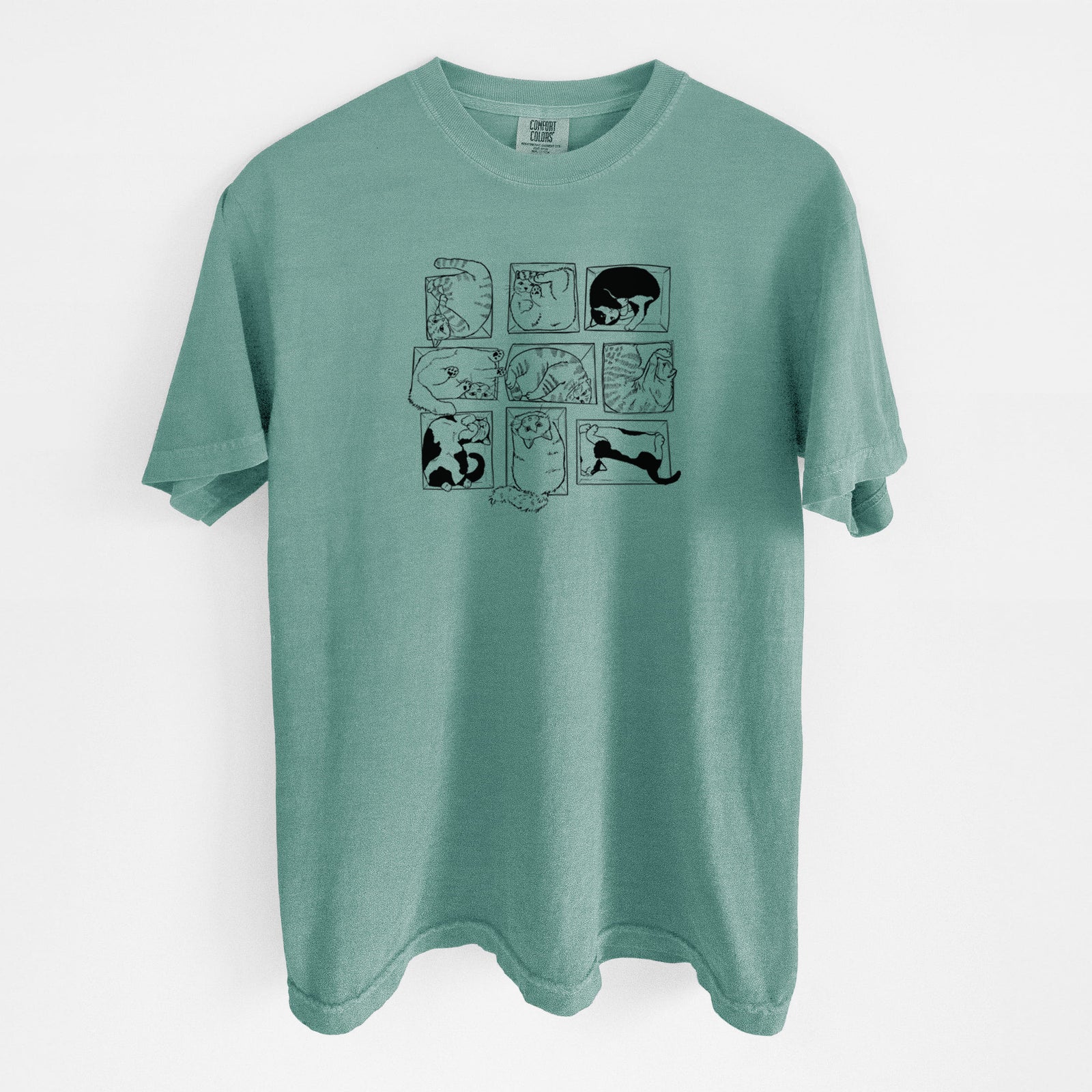 Cats in Boxes - Unisex Comfort Colors Garment-Dyed Heavyweight T-shirt in Reef Green