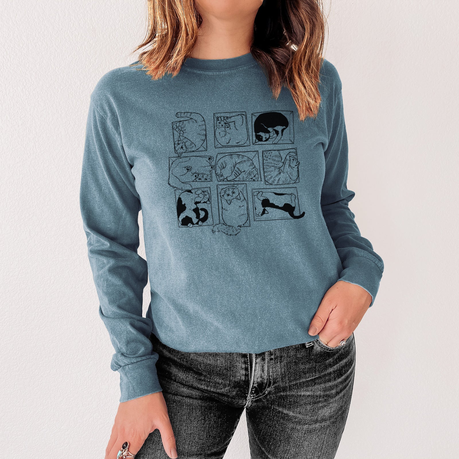 Cats in Boxes - Men's Heavyweight 100% Cotton Long Sleeve