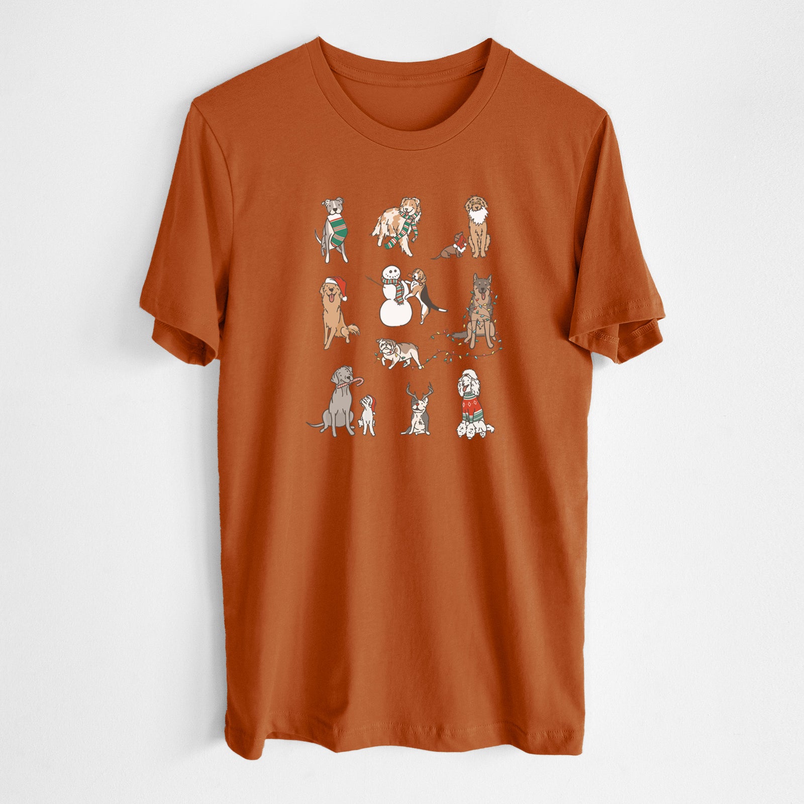 'Christmas Pups' design on an Autumn Unisex crewneck, worn by a man