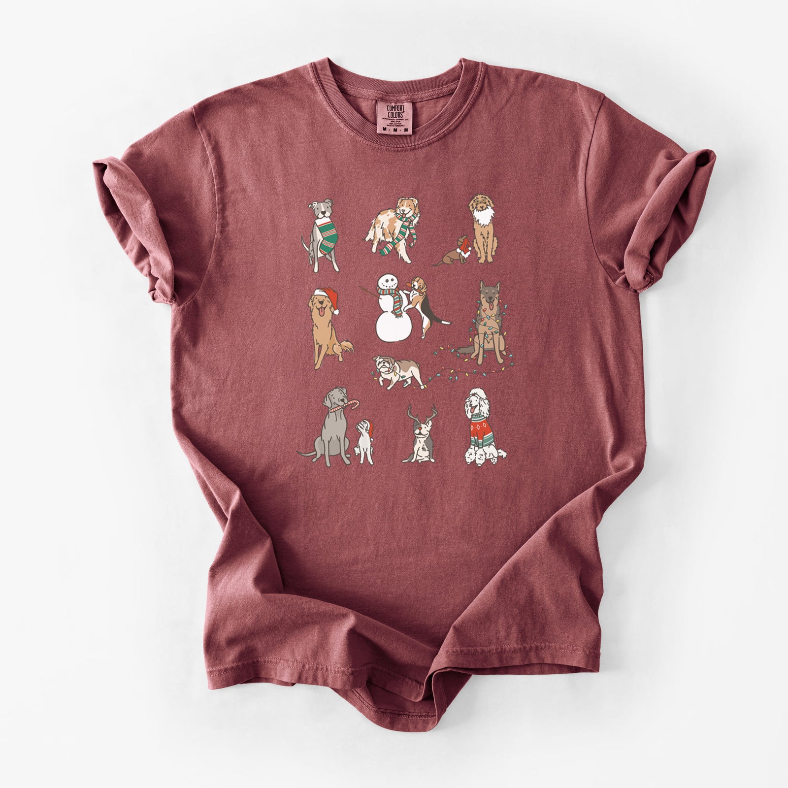 Christmas Pups - Unisex Comfort Colors Garment-Dyed Heavyweight T-shirt in Brick