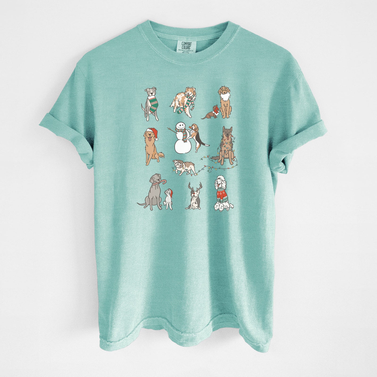 Christmas Pups - Unisex Comfort Colors Garment-Dyed Heavyweight T-shirt in Chalky Mint