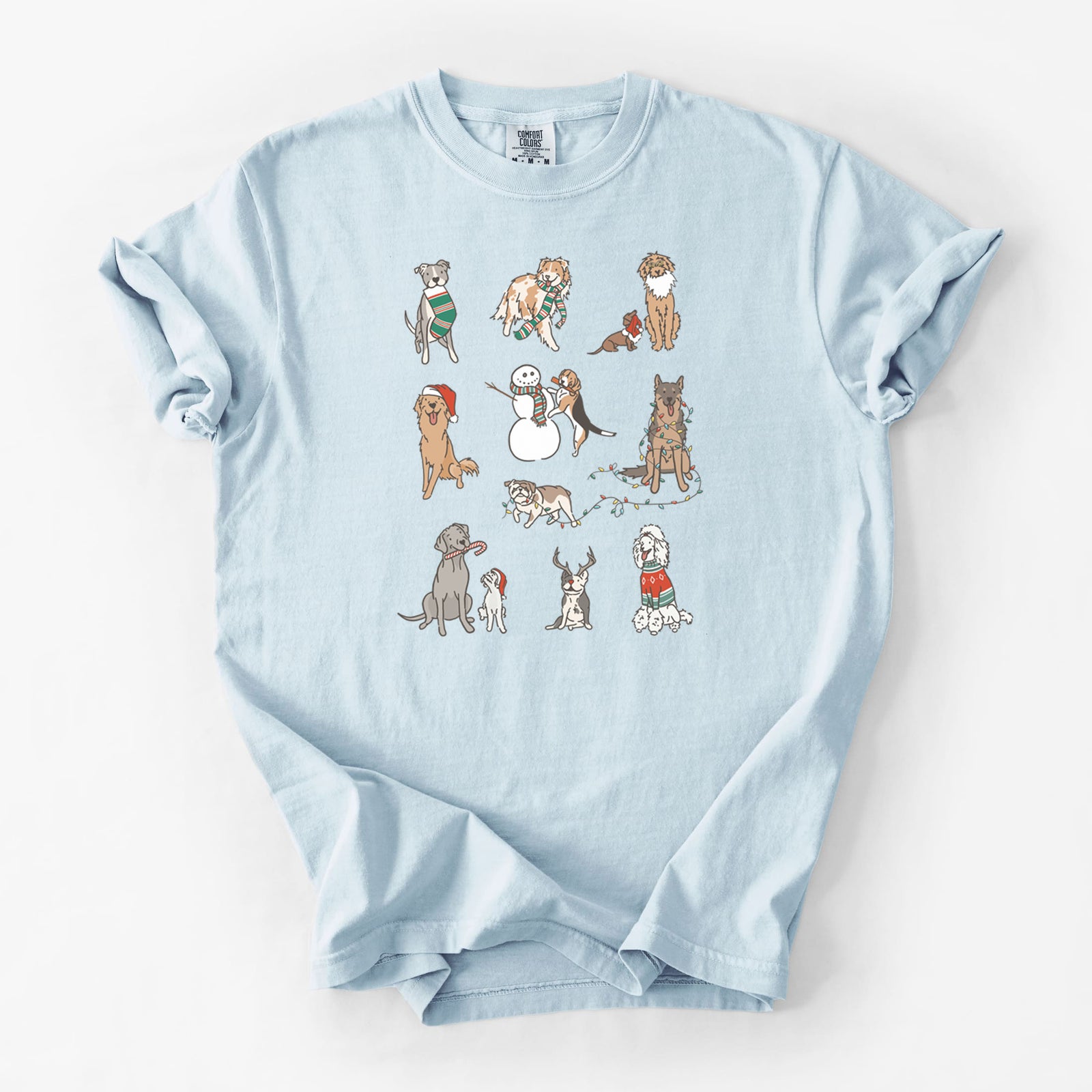 Christmas Pups - Unisex Comfort Colors Garment-Dyed Heavyweight T-shirt in Chambray