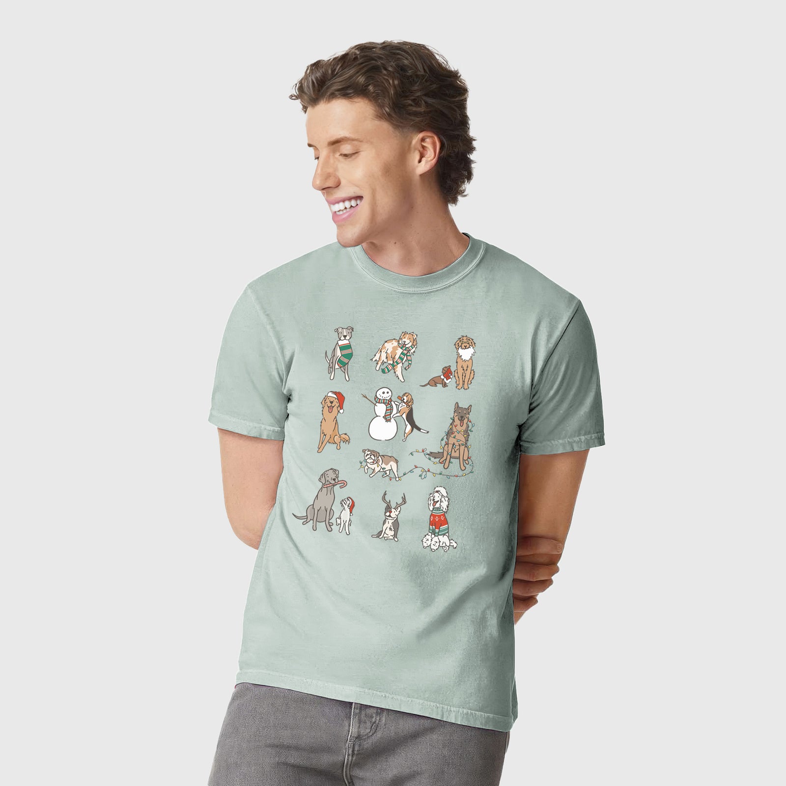 Christmas Pups - Unisex Comfort Colors Garment-Dyed Heavyweight T-shirt, worn by model