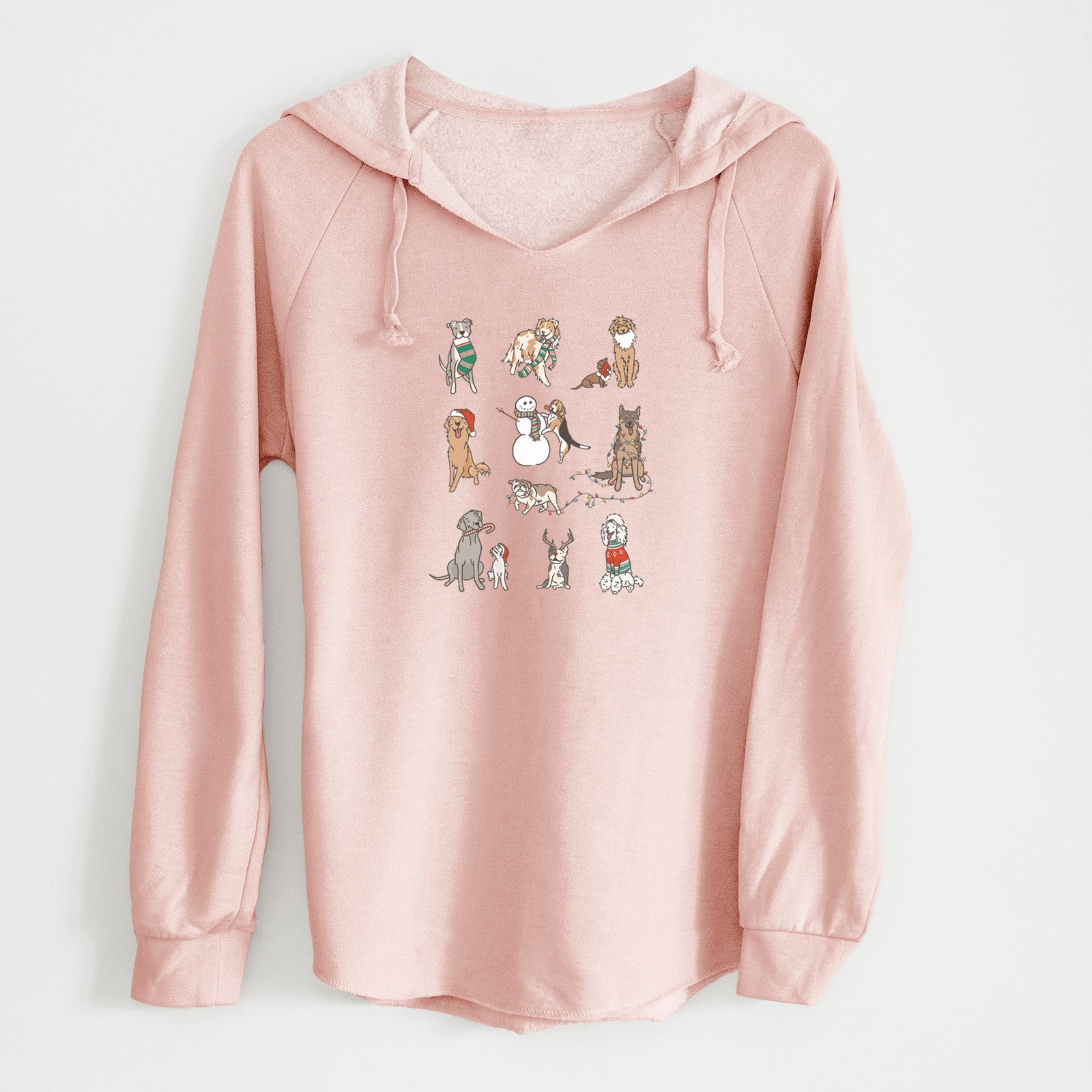 'Christmas Pups' design on a Blush Cali Wave Hooded Sweatshirt