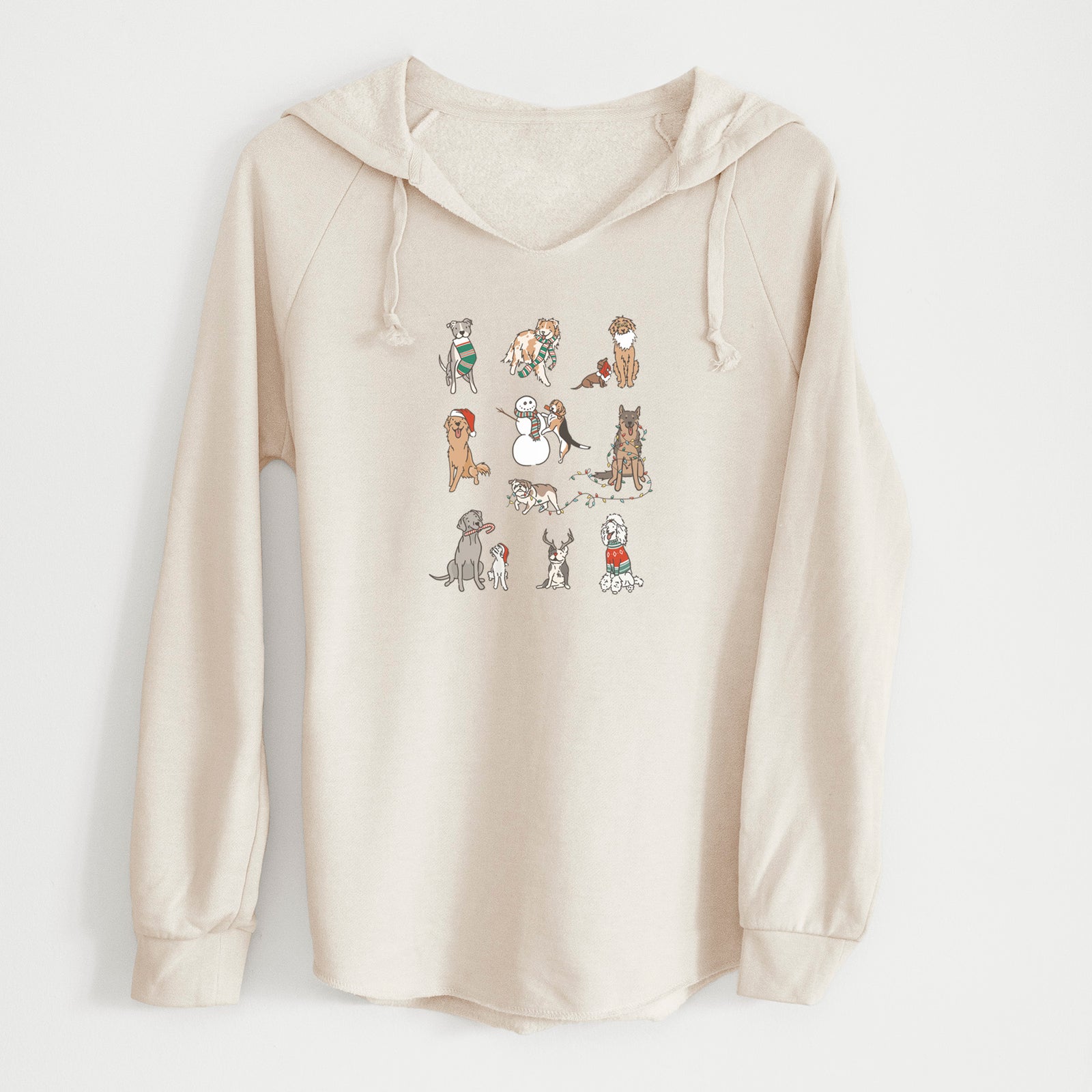 'Christmas Pups' design on a Bone Cali Wave Hooded Sweatshirt