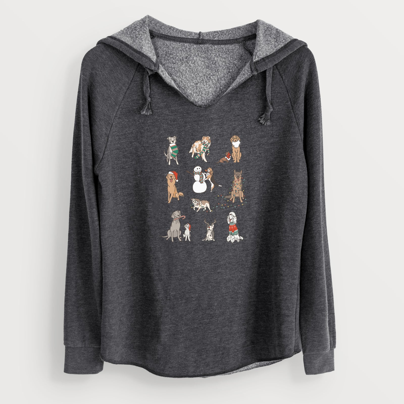 'Christmas Pups' design on a Charcoal Cali Wave Hooded Sweatshirt