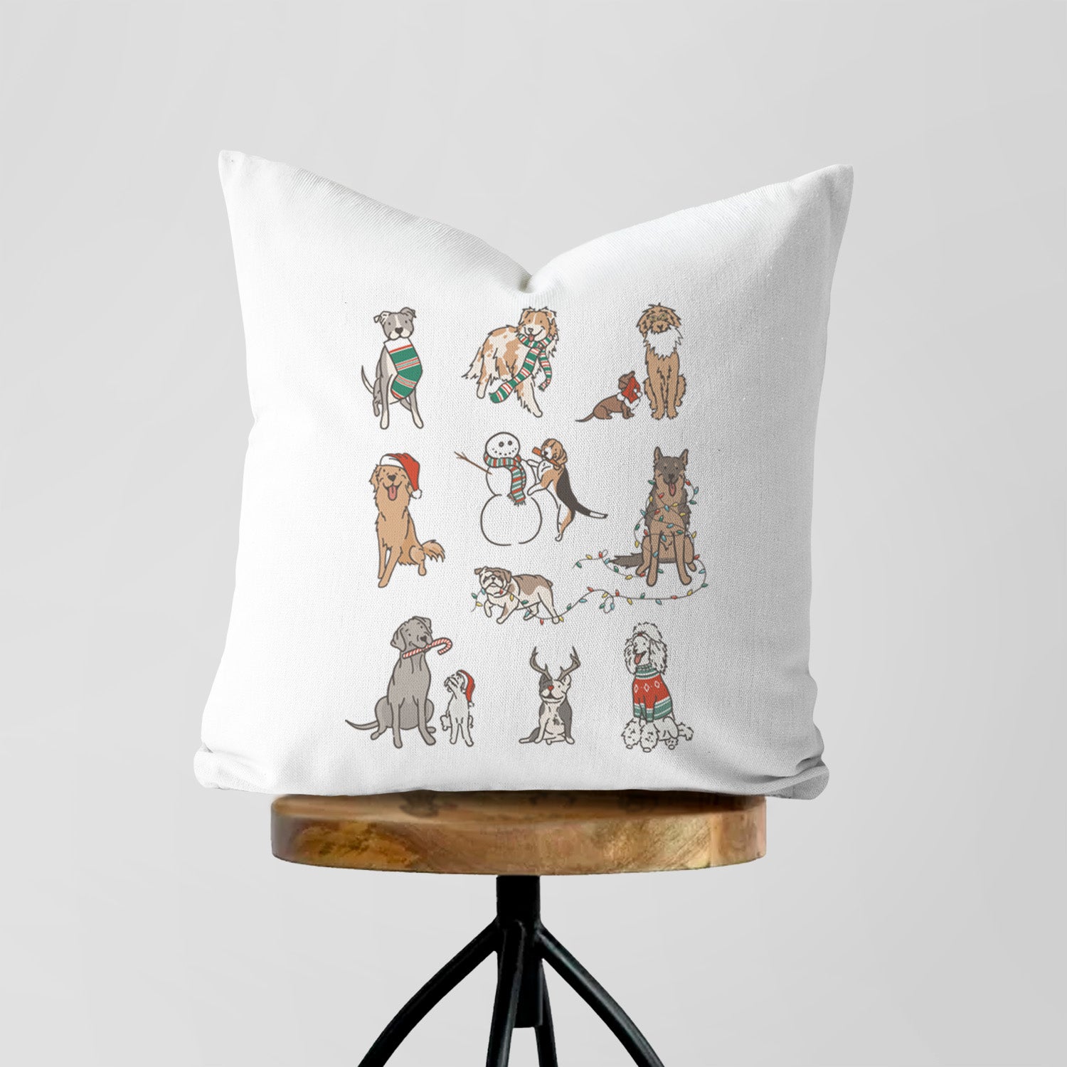 Christmas Pups - Throw Pillow Cover