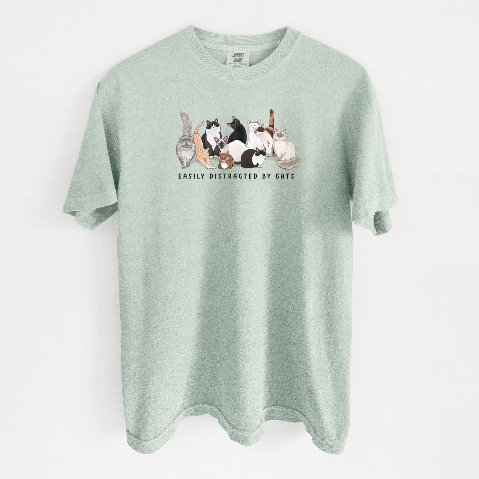 Vibrant Easily Distracted by Cats - Unisex Comfort Colors Garment-Dyed Heavyweight T-shirt in Bay