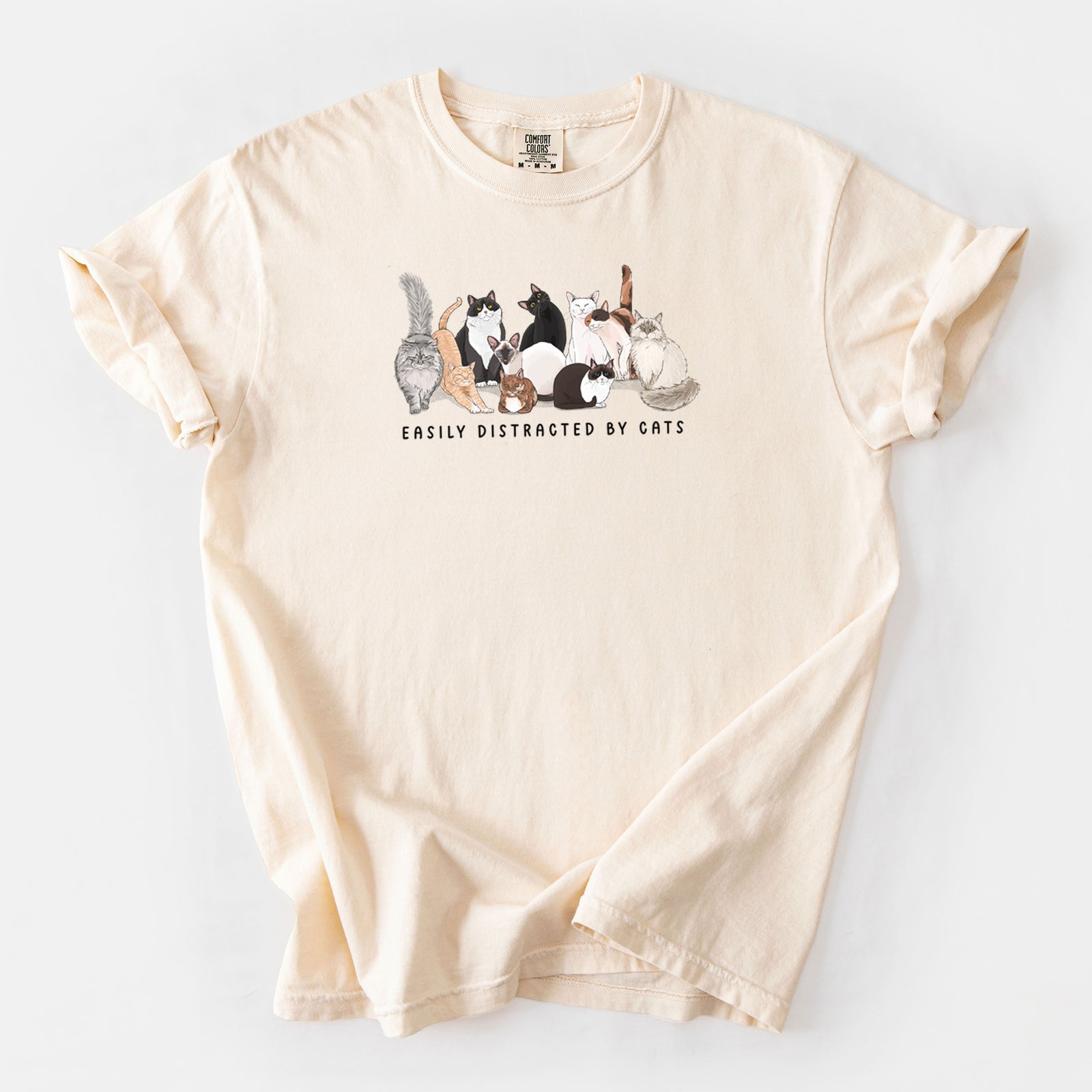 Vibrant Easily Distracted by Cats - Unisex Comfort Colors Garment-Dyed Heavyweight T-shirt in Ivory