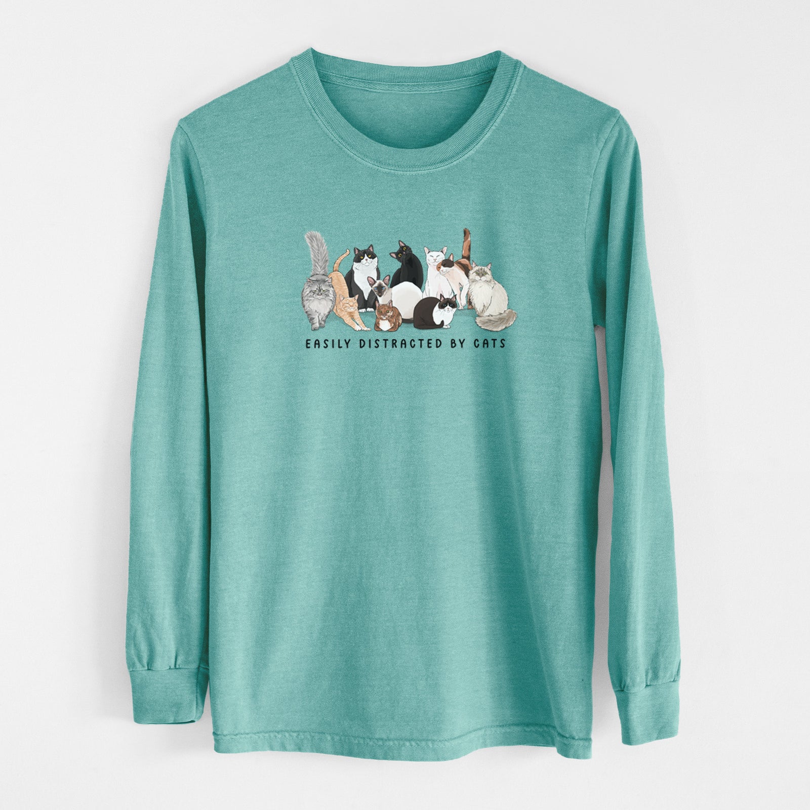 Vibrant Easily Distracted by Cats - Heavyweight 100% Cotton Long Sleeve