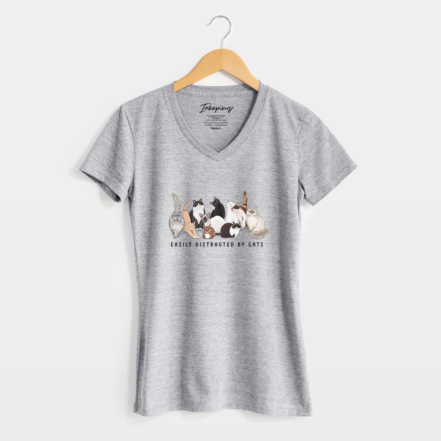 Vibrant Easily Distracted by Cats - Women's Perfect V-neck Shirt