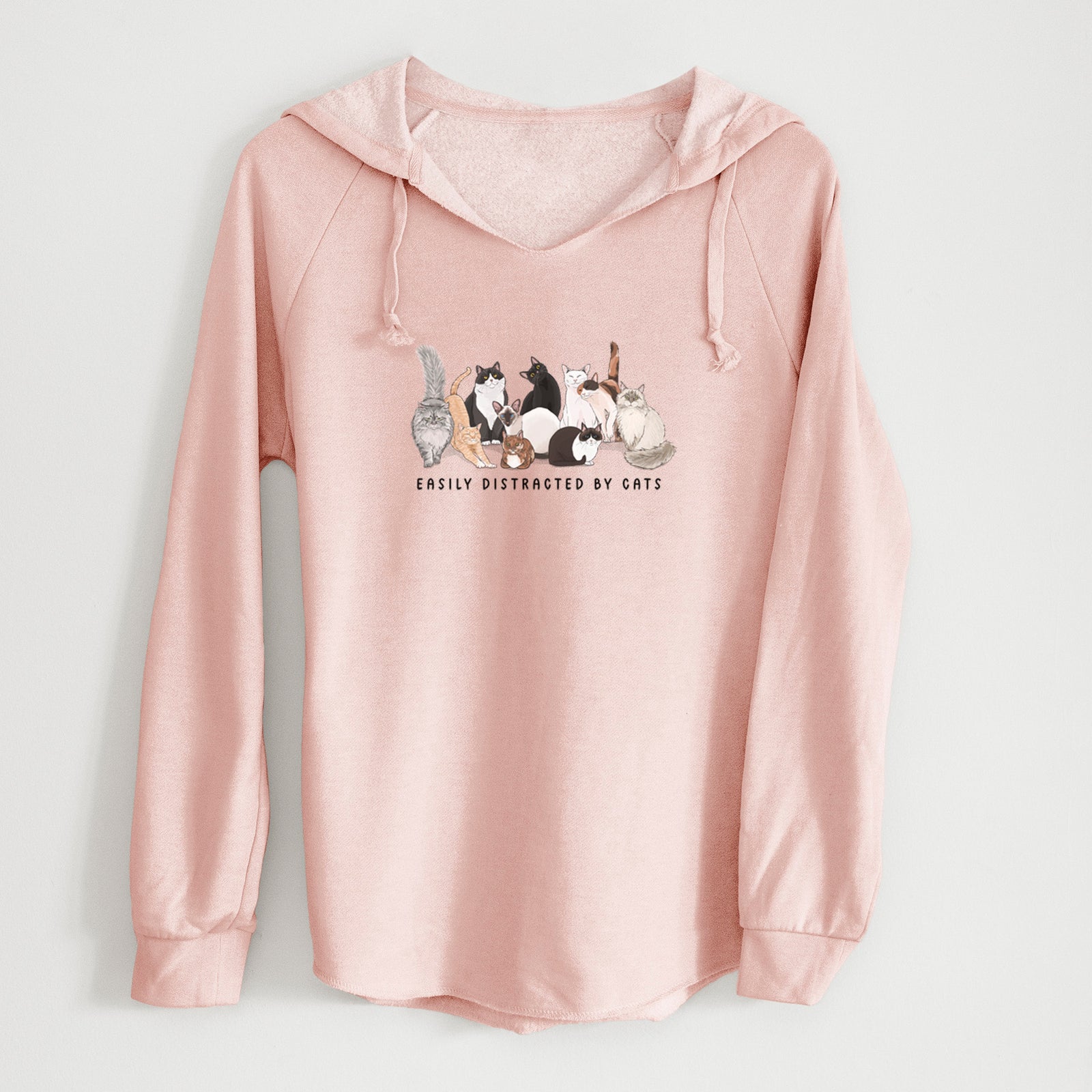 'Vibrant Easily Distracted by Cats' design on a Black Cali Wave Hooded Sweatshirt